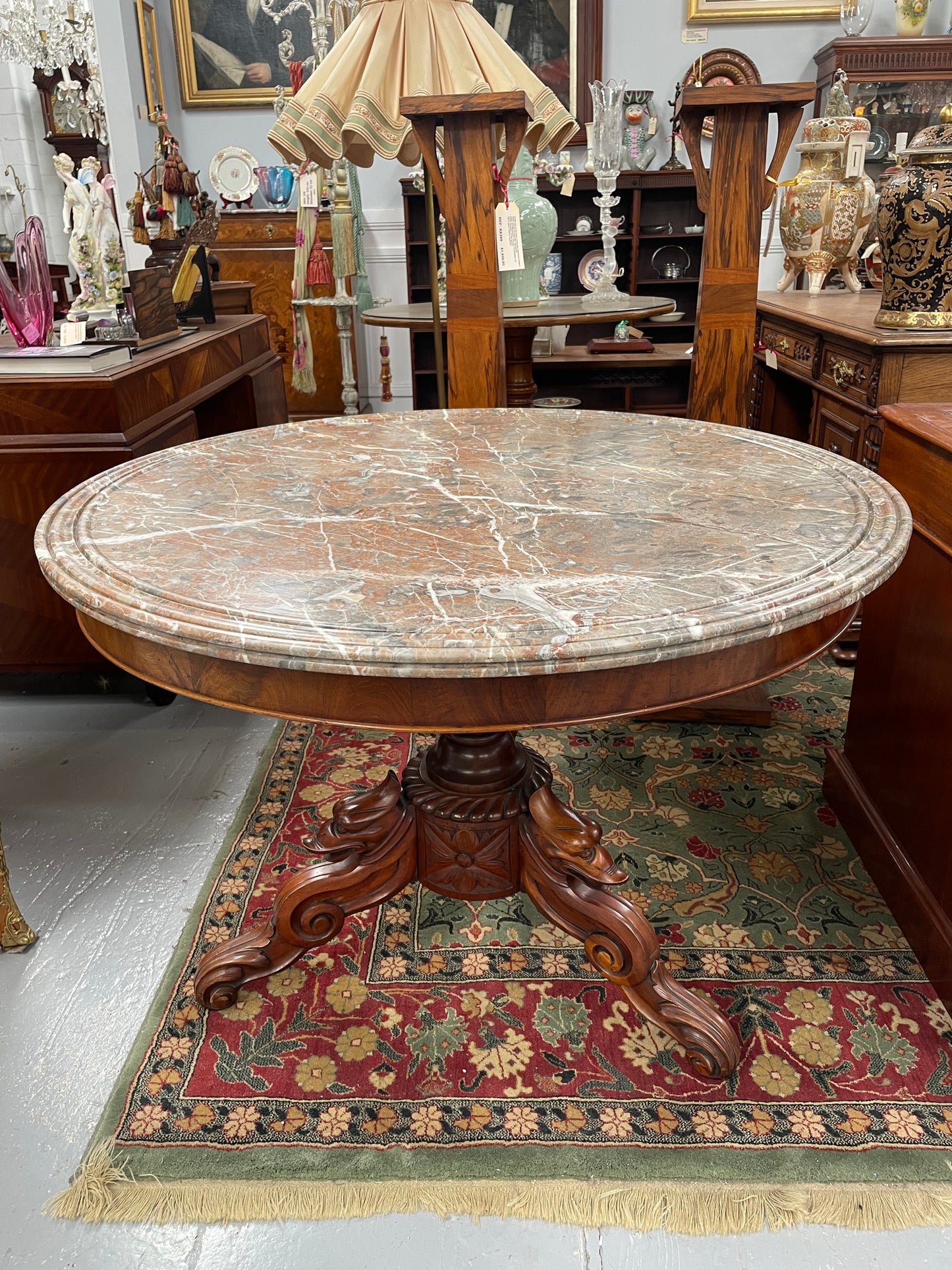 Marble Top Mahogany Gueridon Centre Table Crafted in France C:1860