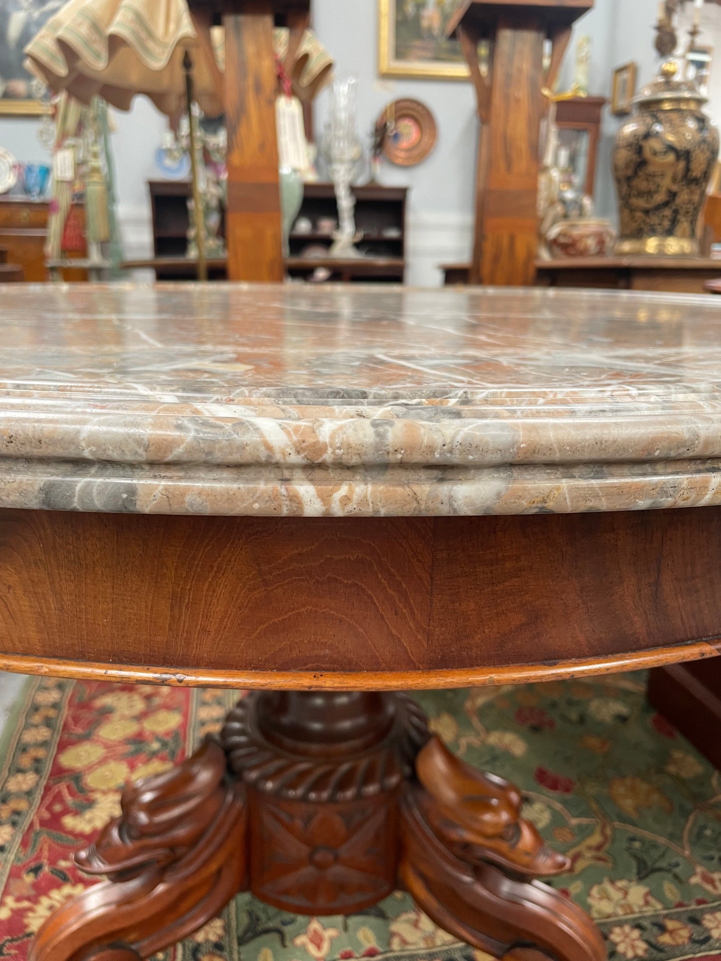 Marble Top Mahogany Gueridon Centre Table Crafted in France C:1860