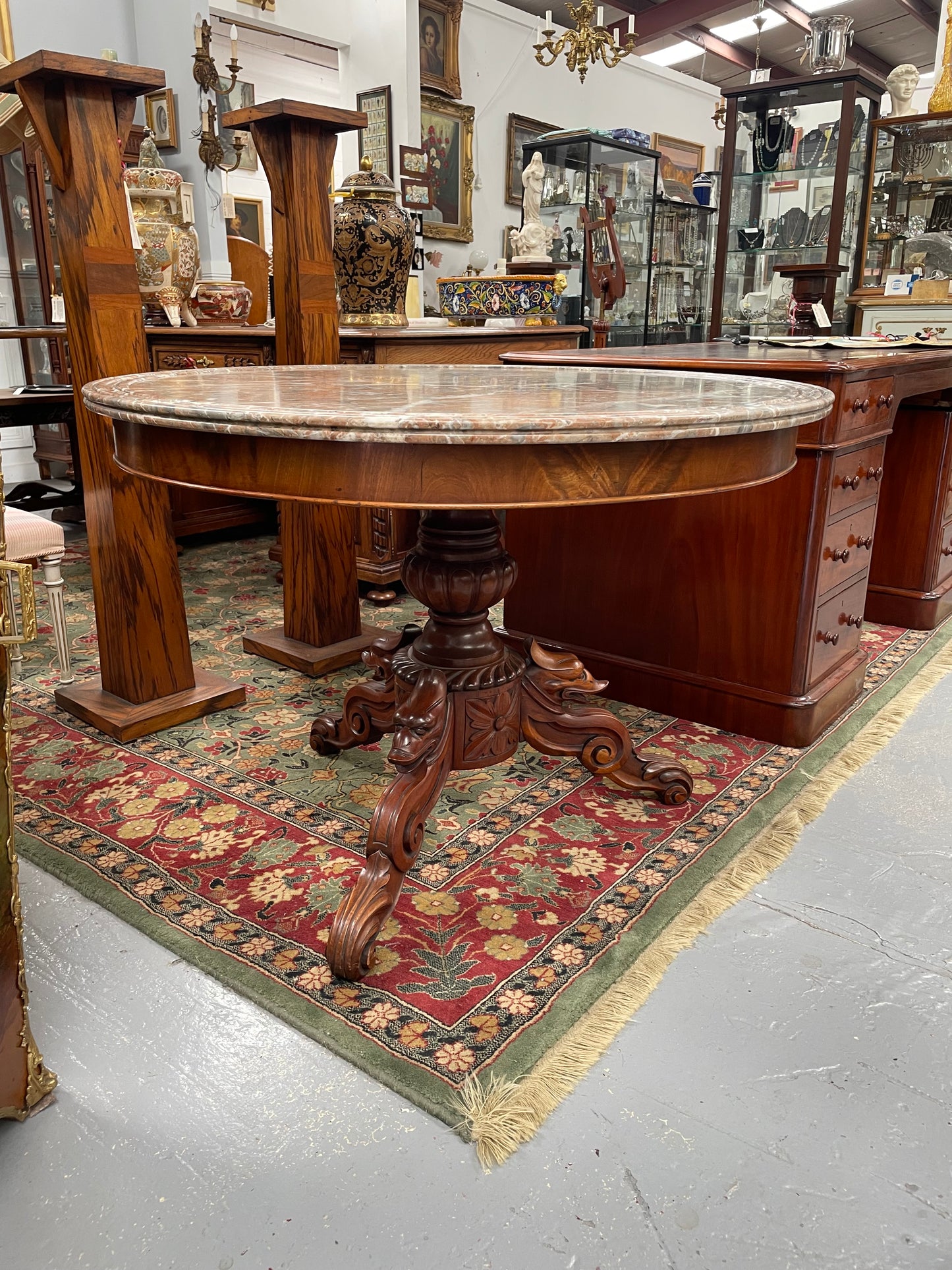 Marble Top Mahogany Gueridon Centre Table Crafted in France C:1860