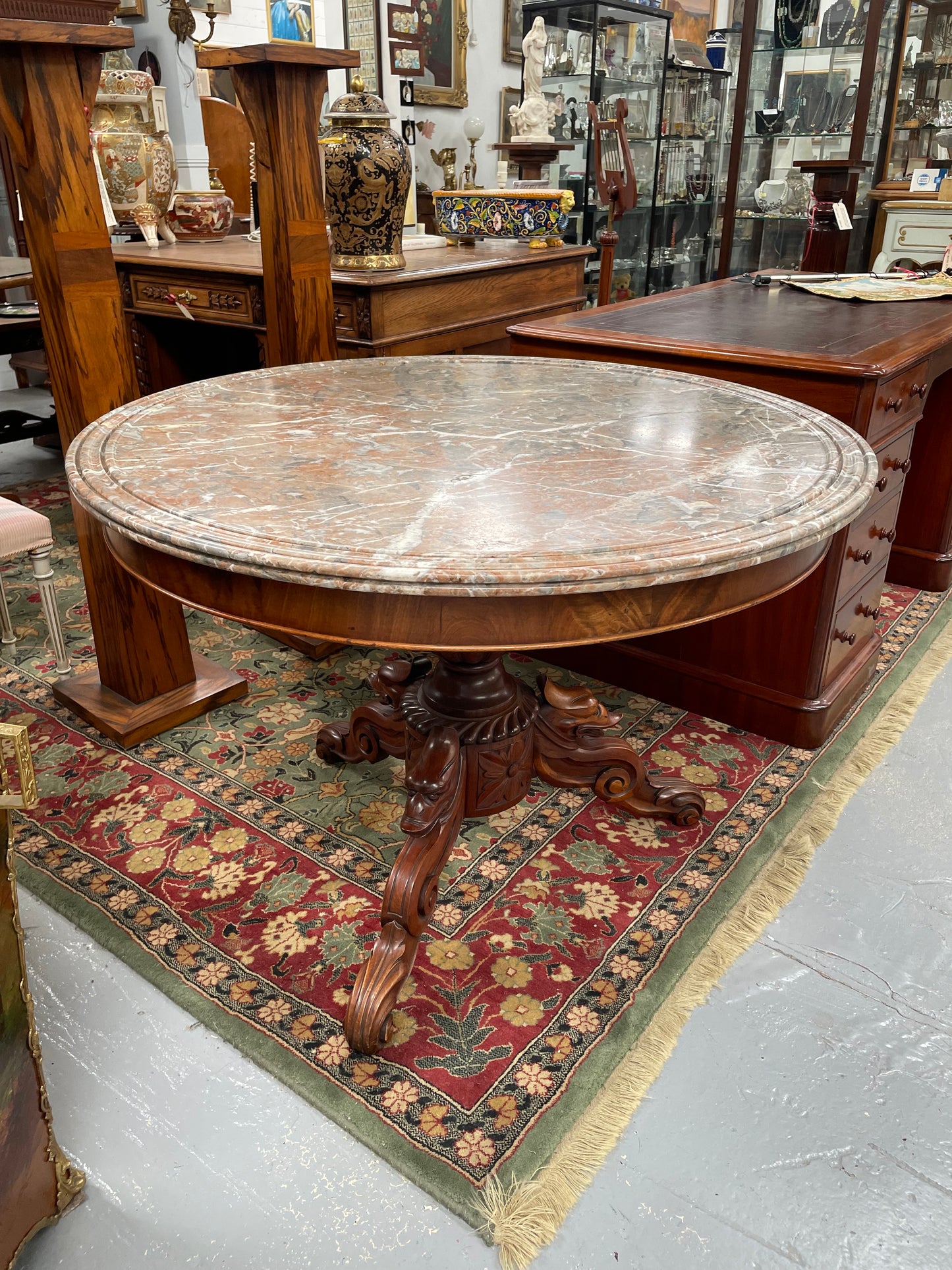 Marble Top Mahogany Gueridon Centre Table Crafted in France C:1860