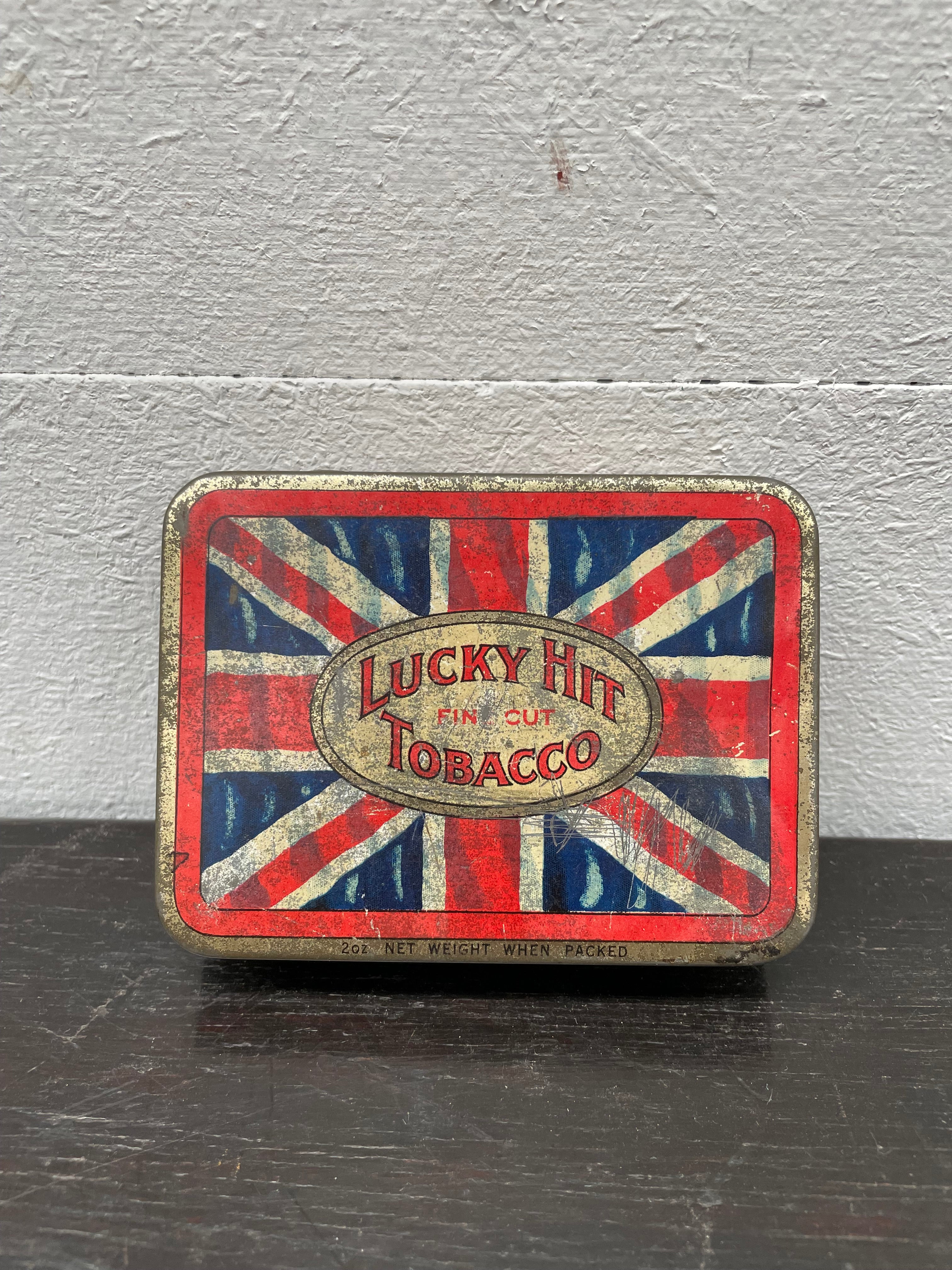 lucky hit tobacco tin White Strike Antique Advertising Vintage Lucky Hit Tobacco Tin