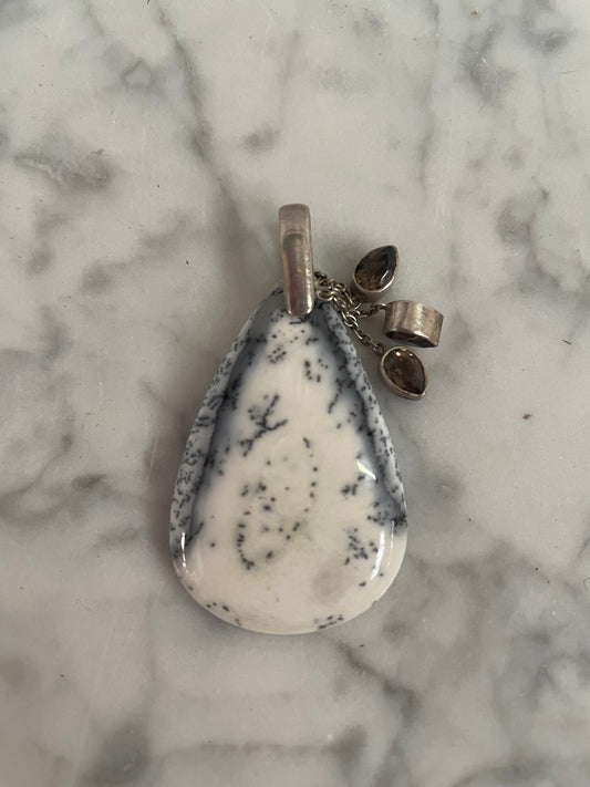 Charming Dendritic Agate & Amethyst Sterling Silver Pendant