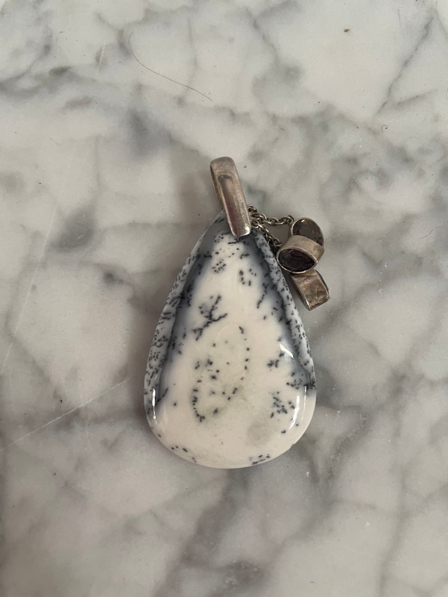 Charming Dendritic Agate & Amethyst Sterling Silver Pendant