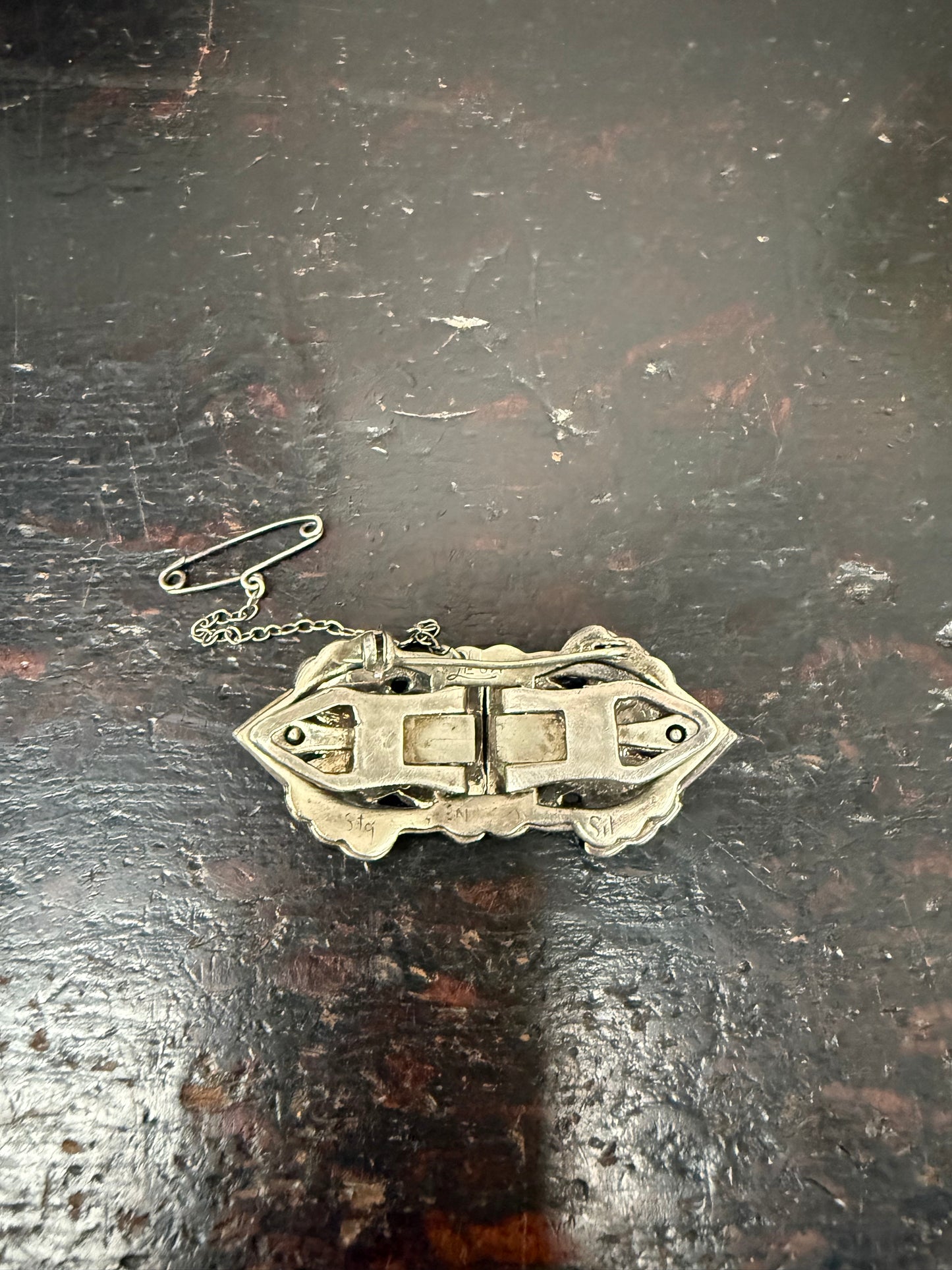 "Lega" Silver & Marcasite Double Dress Clip Brooch