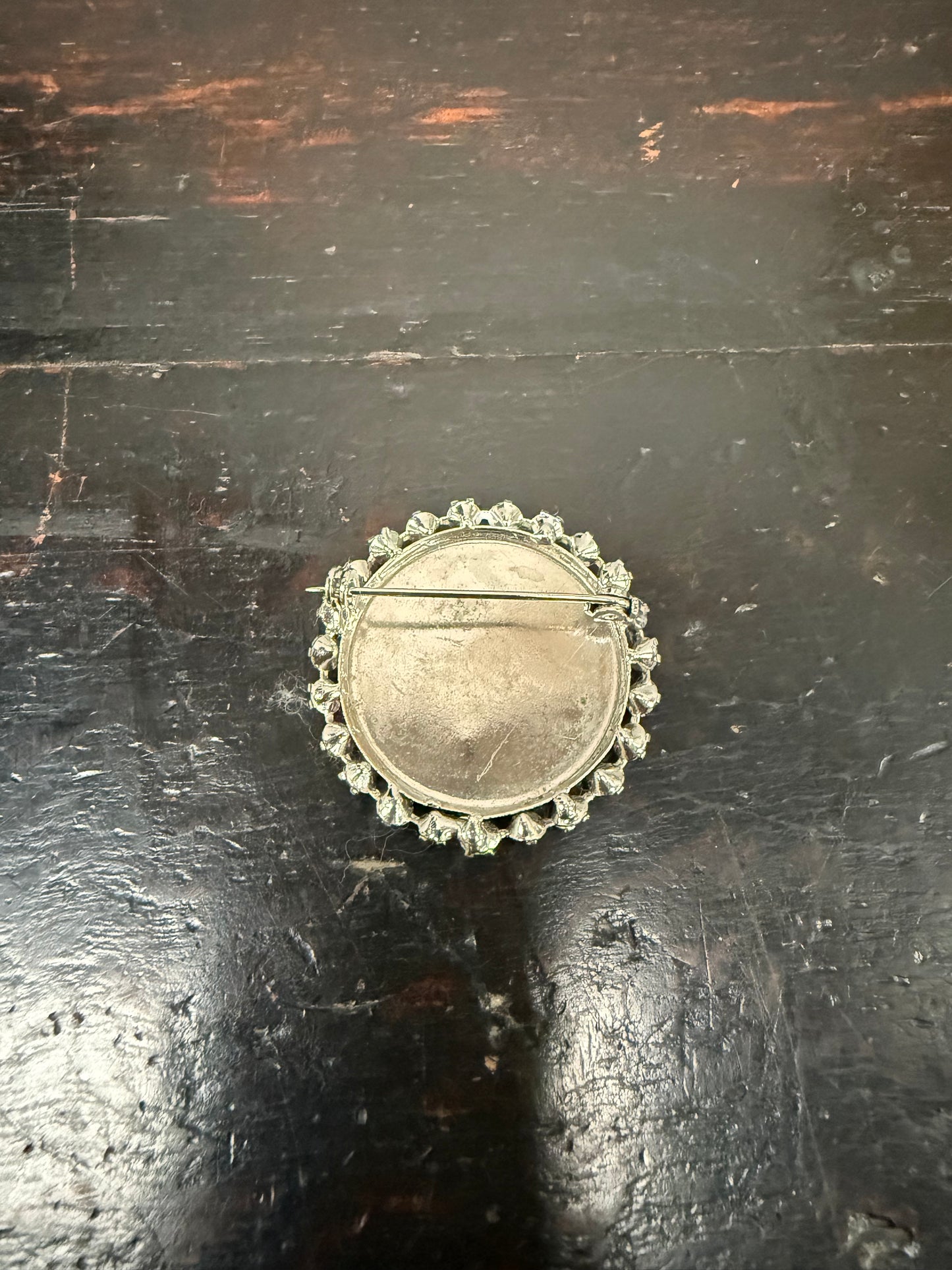 Vintage Mother Of Pearl & Crystal Brooch