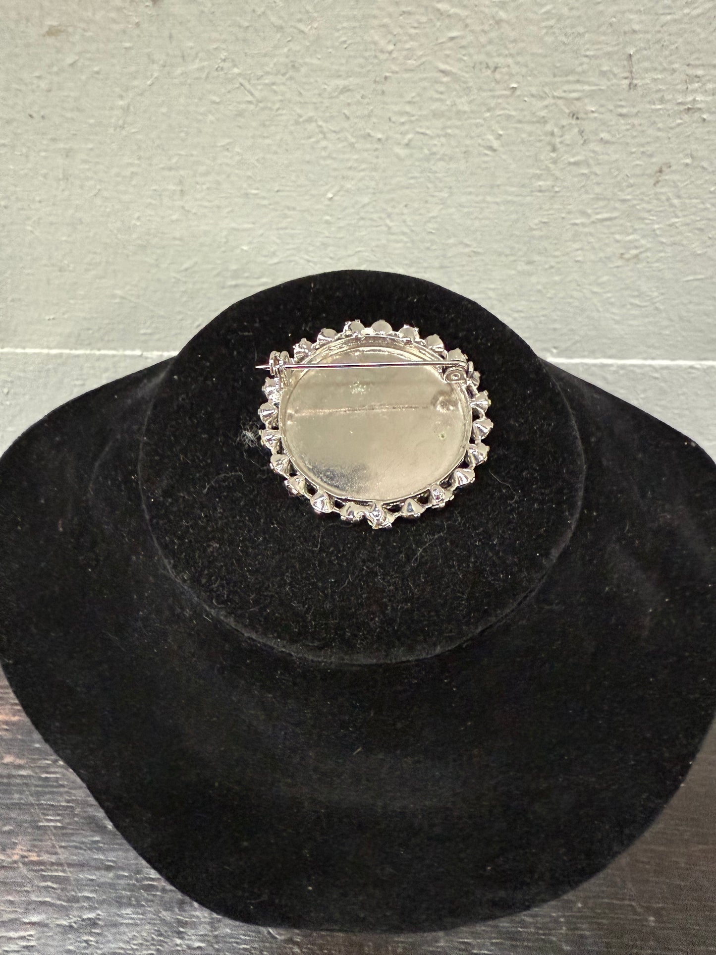 Vintage Mother Of Pearl & Crystal Brooch