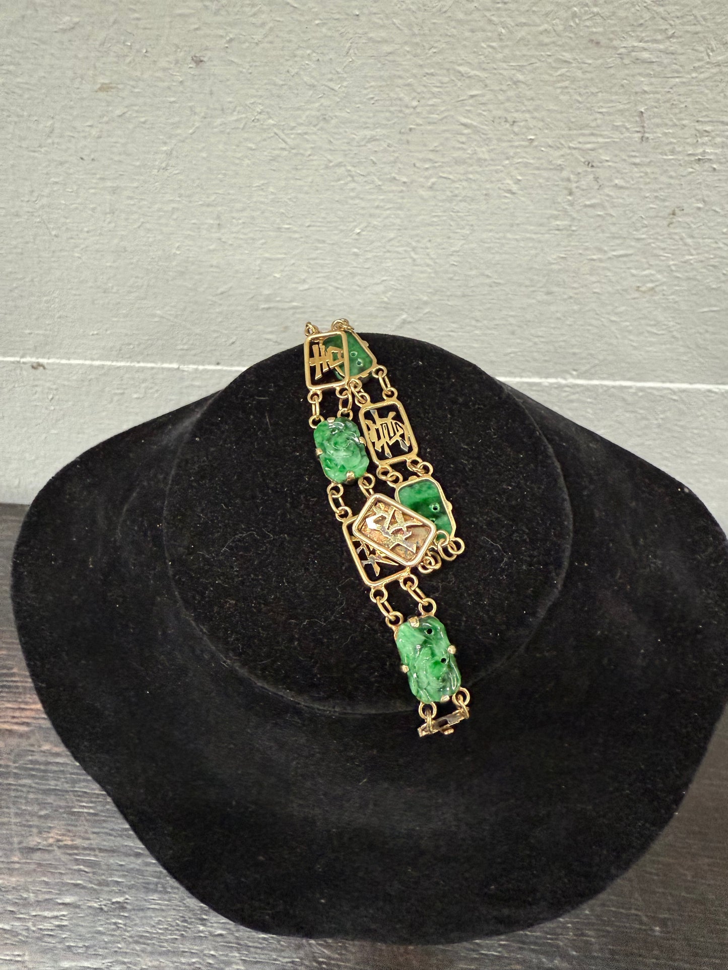 Antique Gold & Silver Carved Jade Bracelet