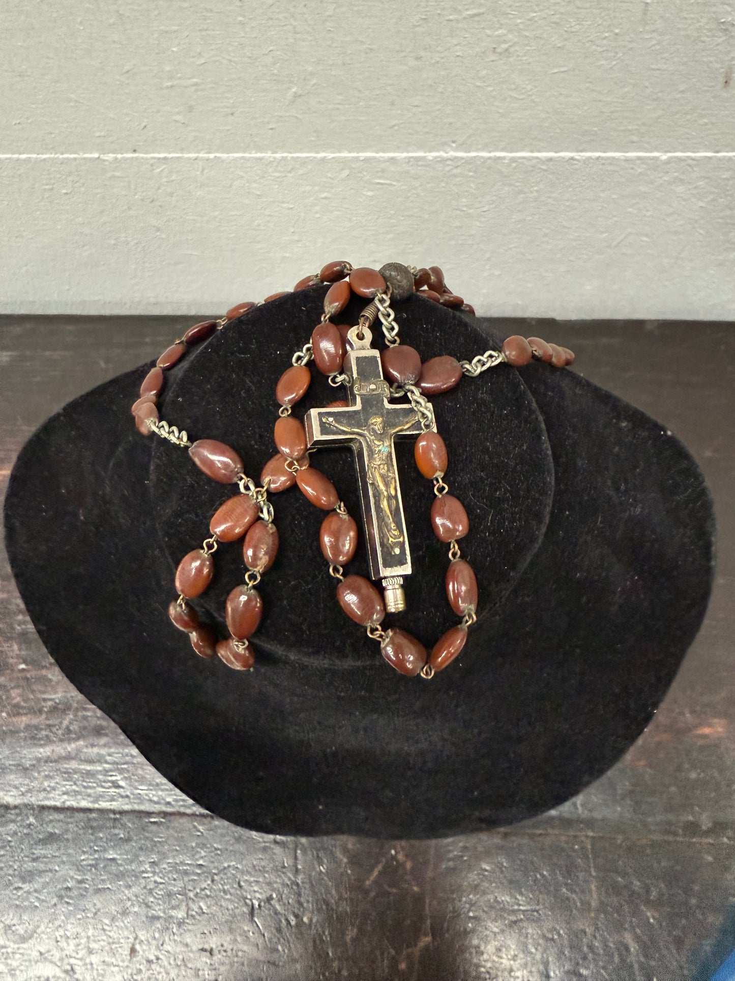 Antique Roma Relic Cross and Rosary Beads
