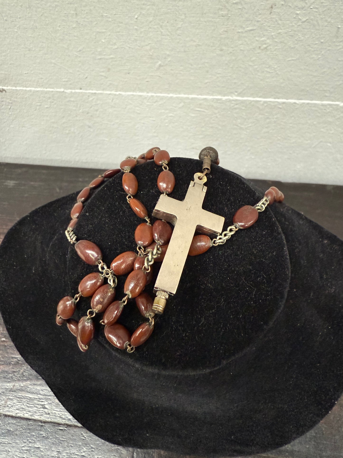 Antique Roma Relic Cross and Rosary Beads