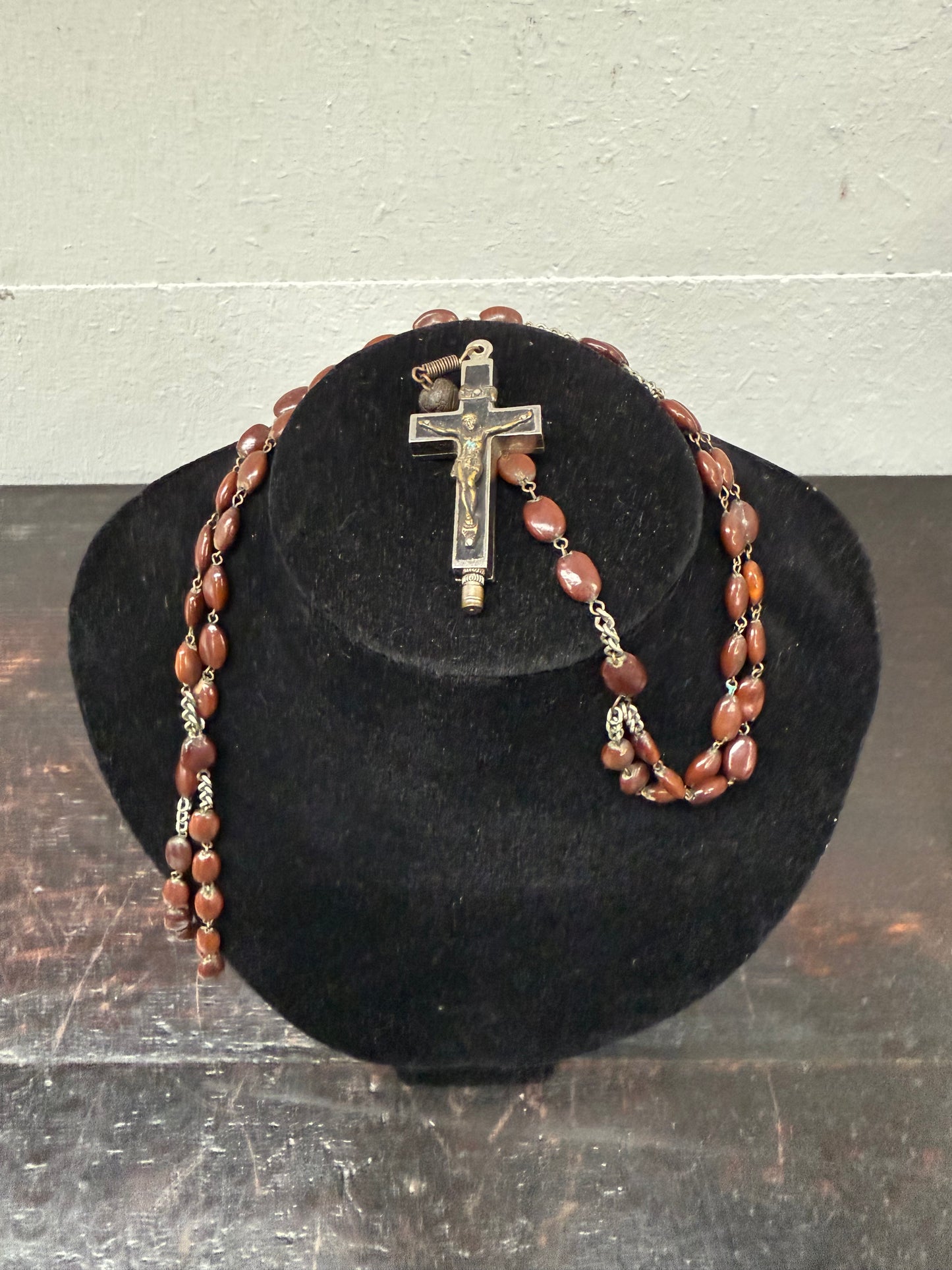 Antique Roma Relic Cross and Rosary Beads
