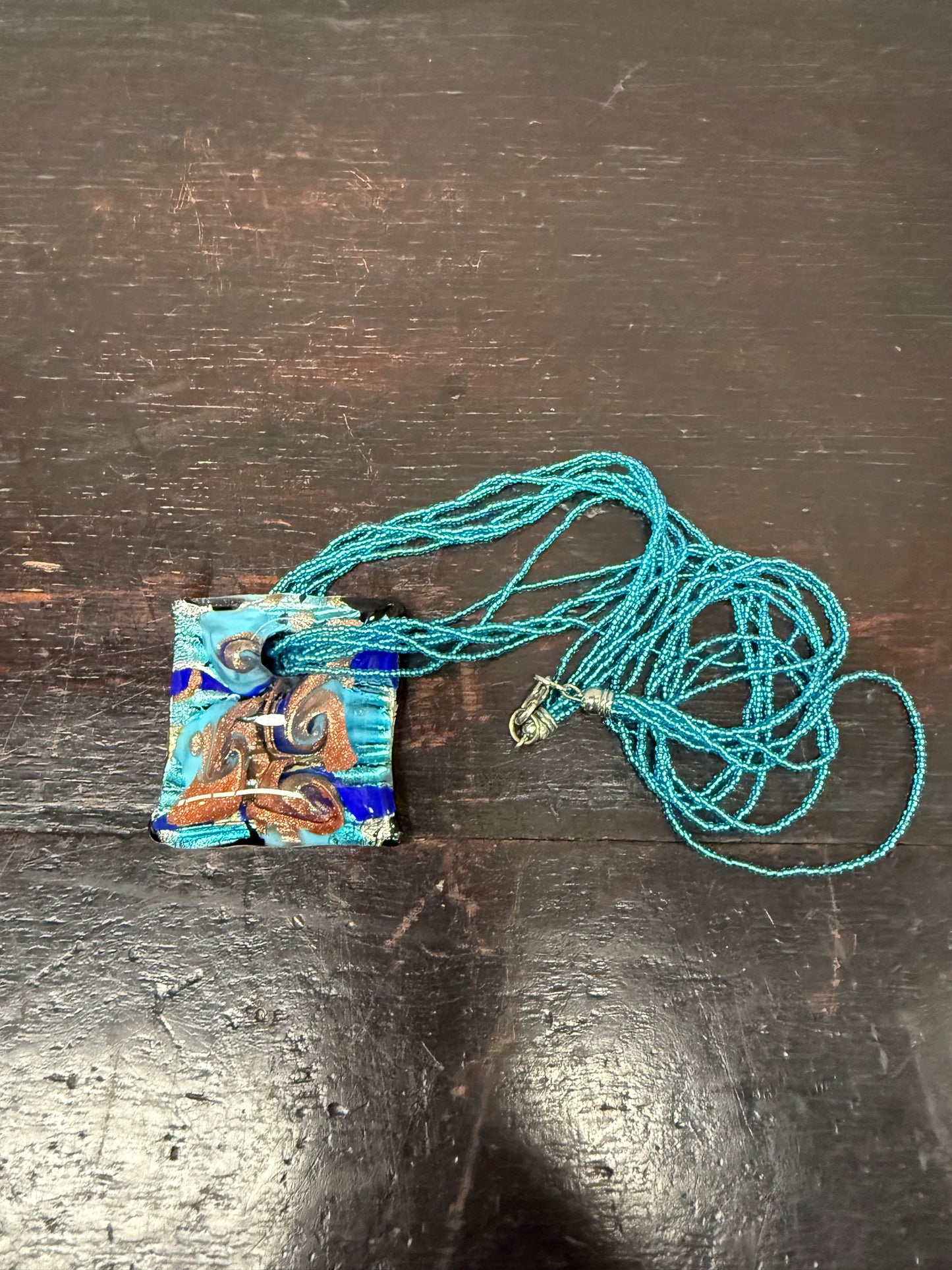 Vintage Murano Glass Pendant & Beads Chain Necklace