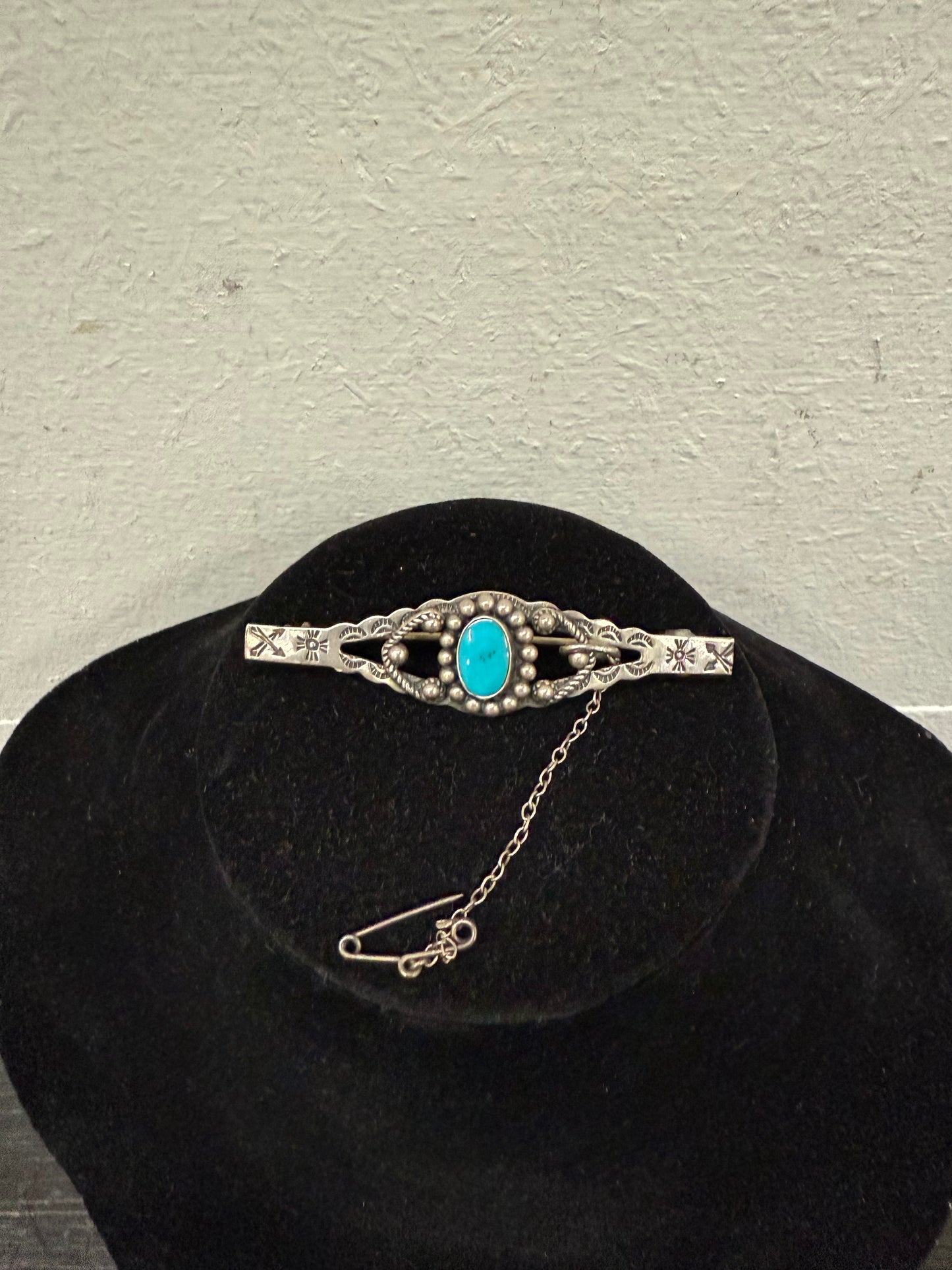 Vintage Mexican Silver & Turquoise Brooch