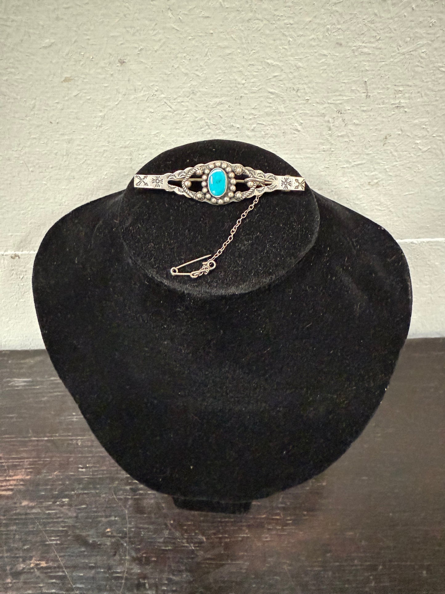 Vintage Mexican Silver & Turquoise Brooch