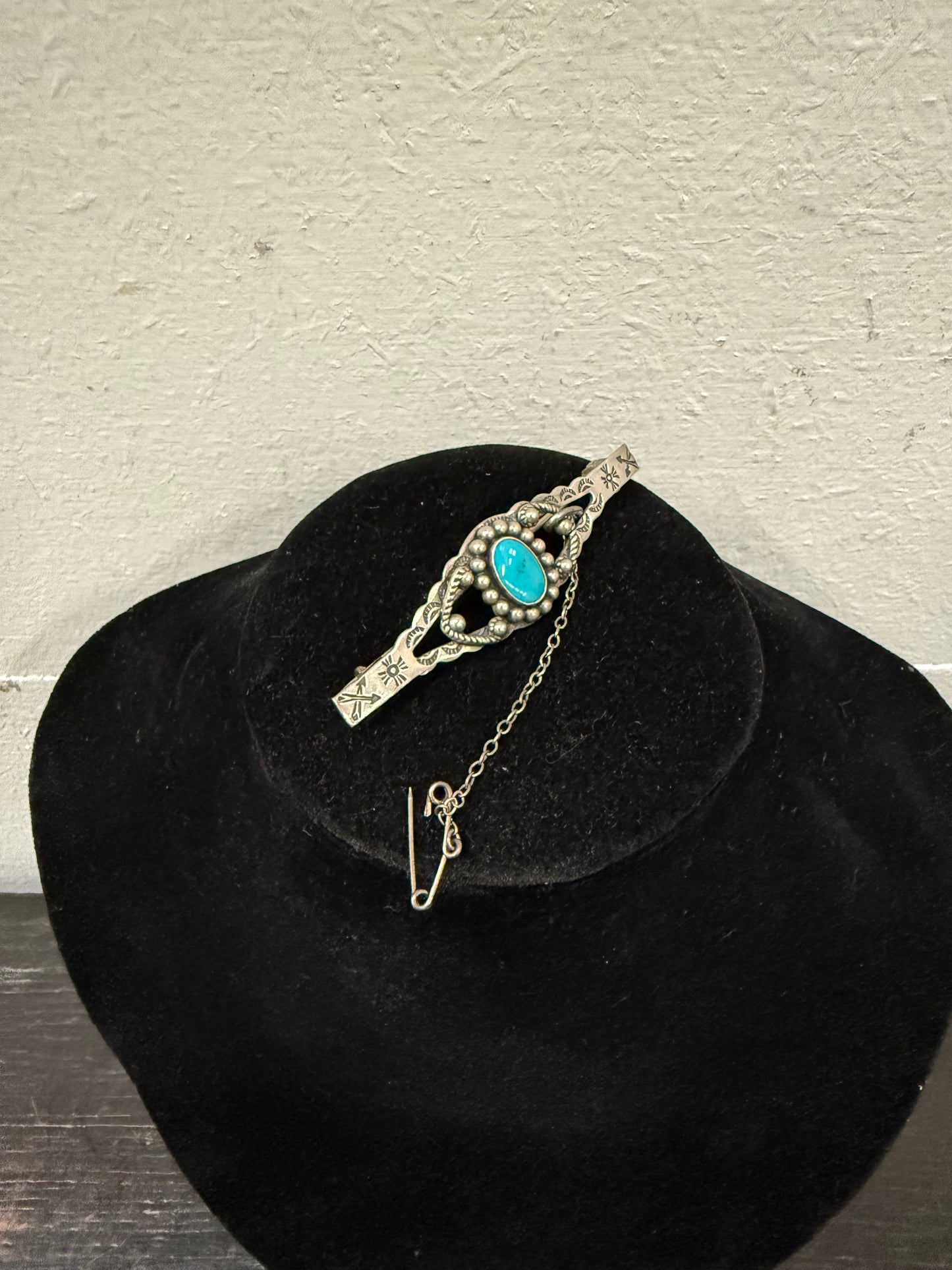 Vintage Mexican Silver & Turquoise Brooch
