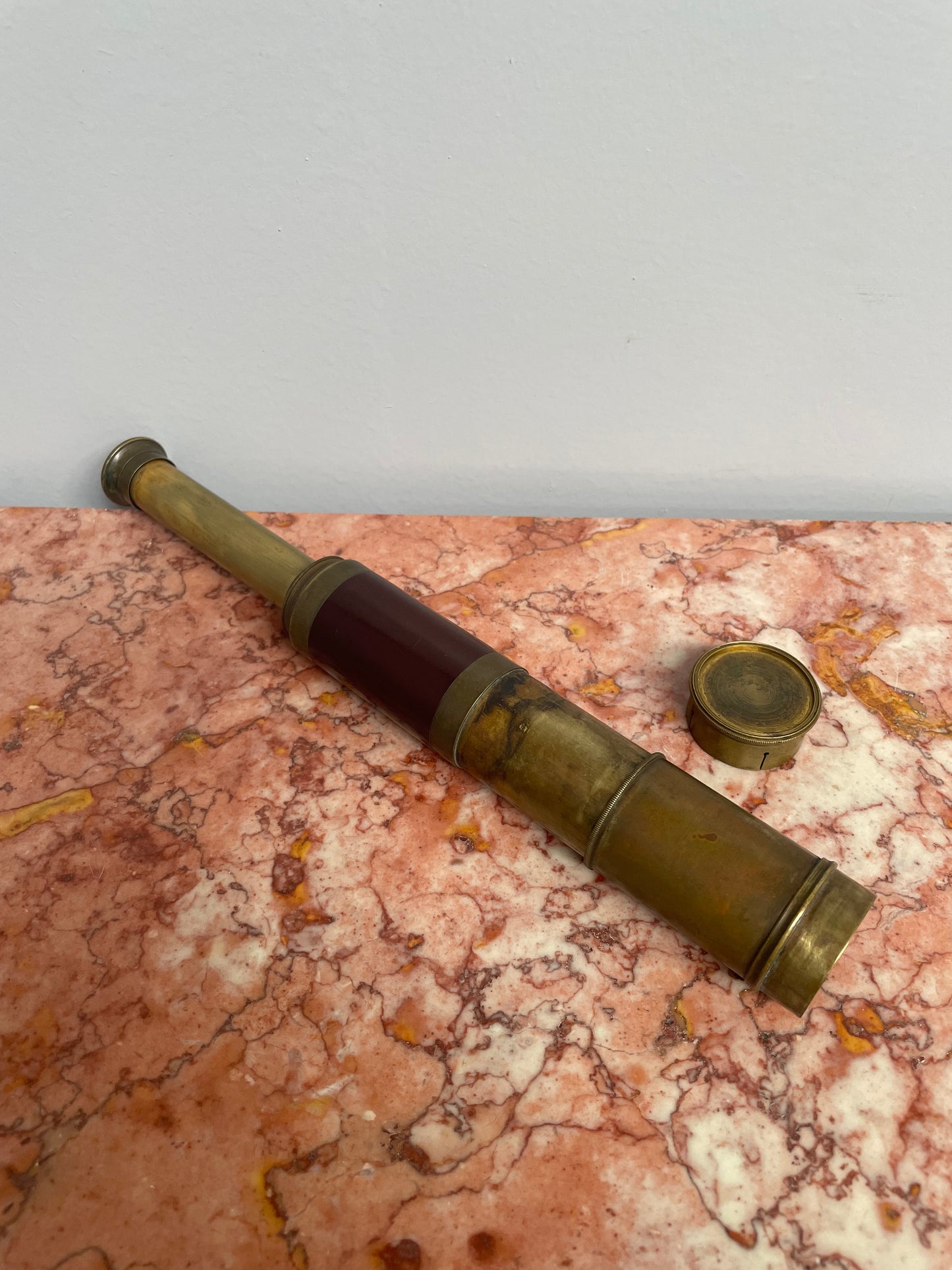 Antique Four Draw Mahogany Brass Telescope