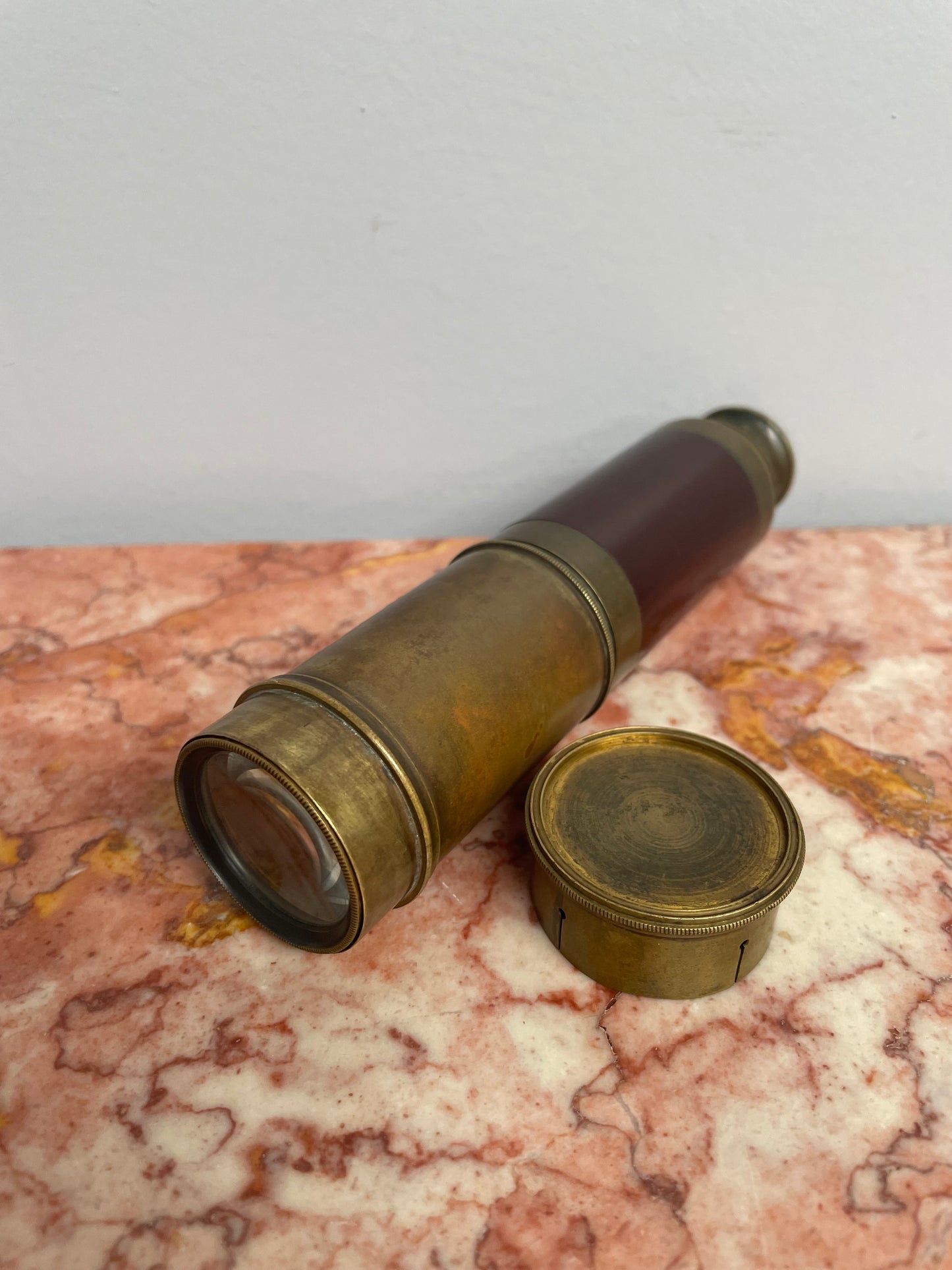 Antique Four Draw Mahogany Brass Telescope