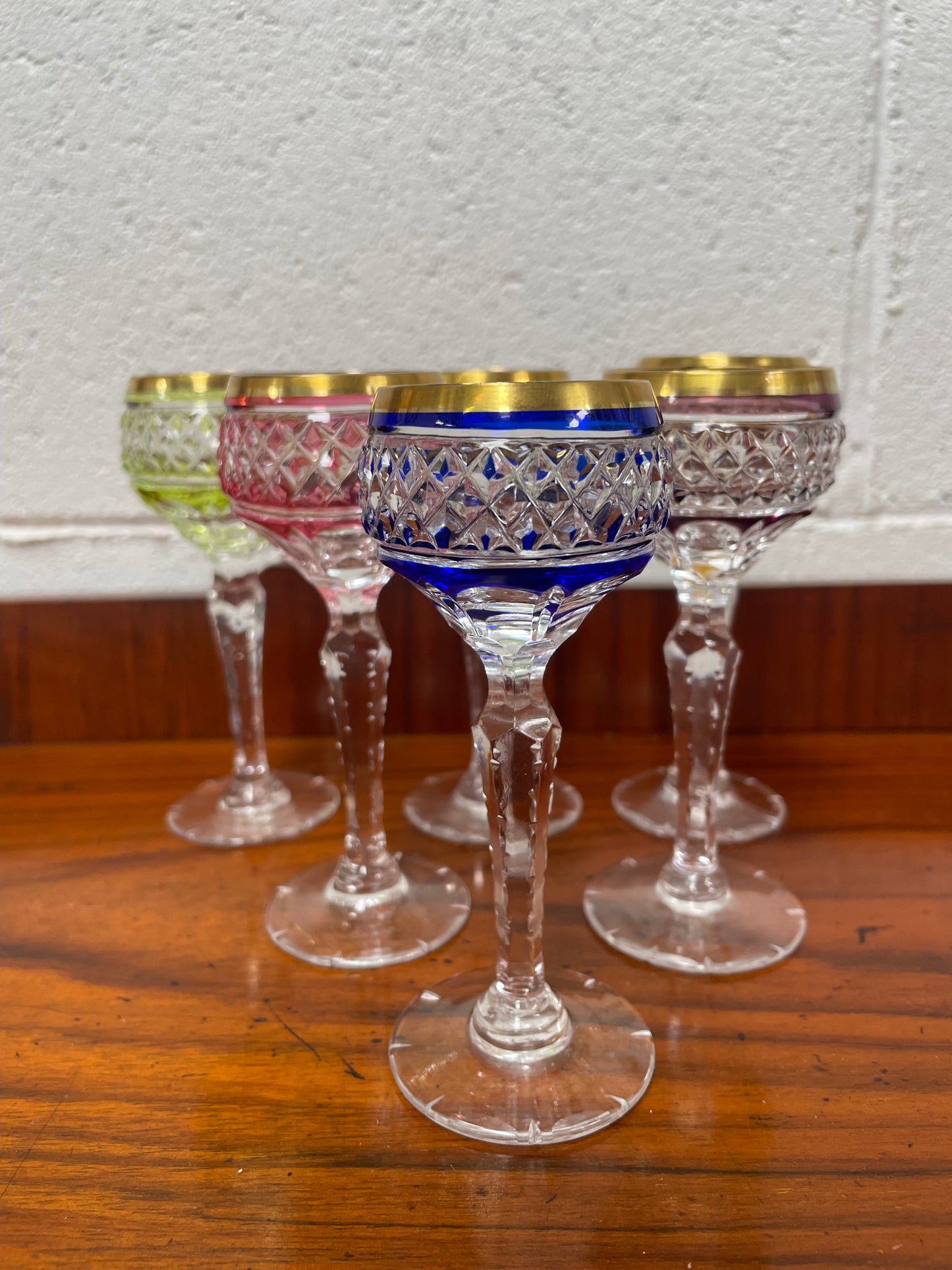 Stunning Set 6 Hand Cut Stemmed Crystal Liqueur Glasses