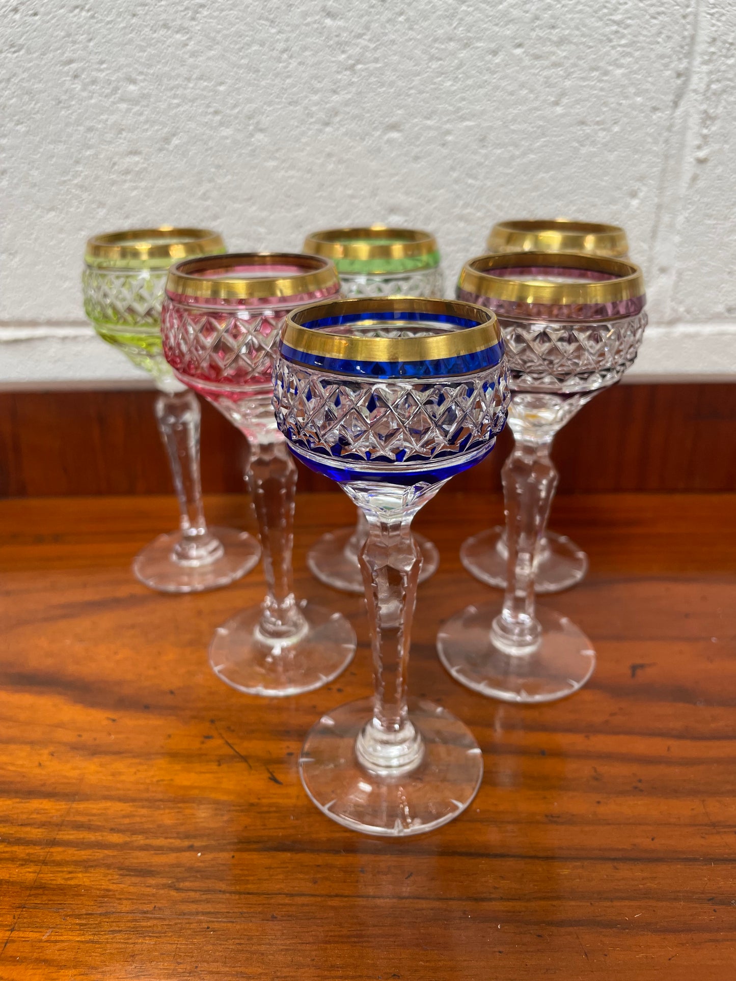 Stunning Set 6 Hand Cut Stemmed Crystal Liqueur Glasses