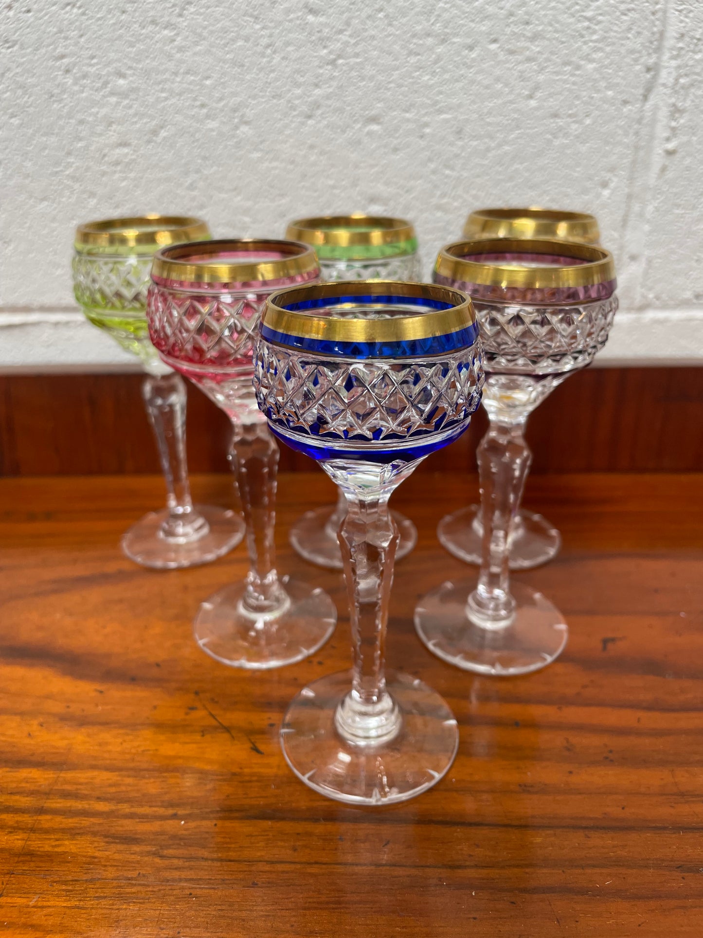 Stunning Set 6 Hand Cut Stemmed Crystal Liqueur Glasses