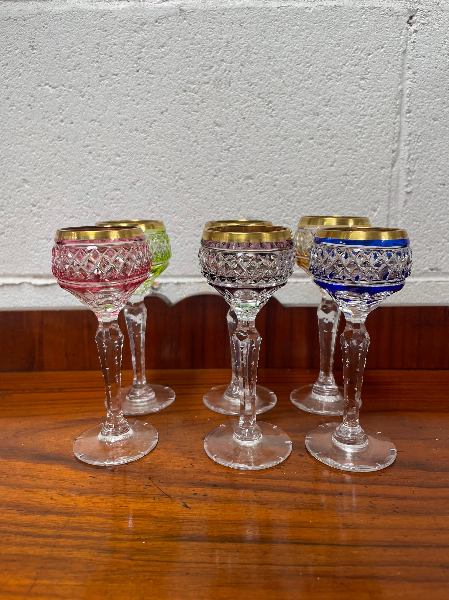 Stunning Set 6 Hand Cut Stemmed Crystal Liqueur Glasses
