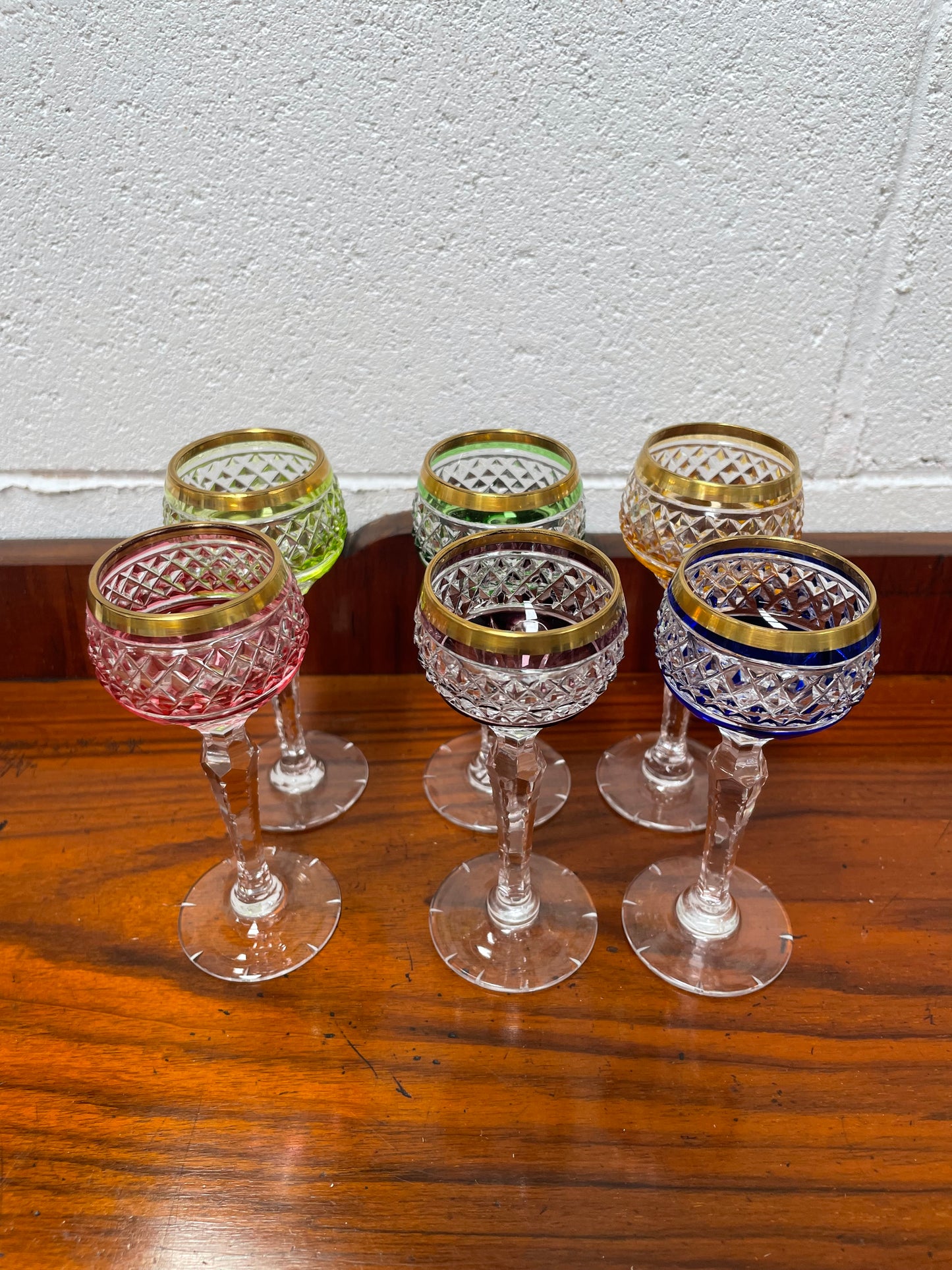 Stunning Set 6 Hand Cut Stemmed Crystal Liqueur Glasses