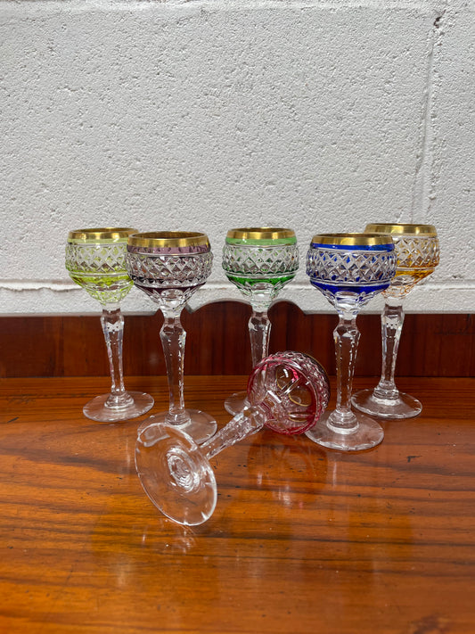 Stunning Set 6 Hand Cut  Stemmed Crystal Liqueur Glasses