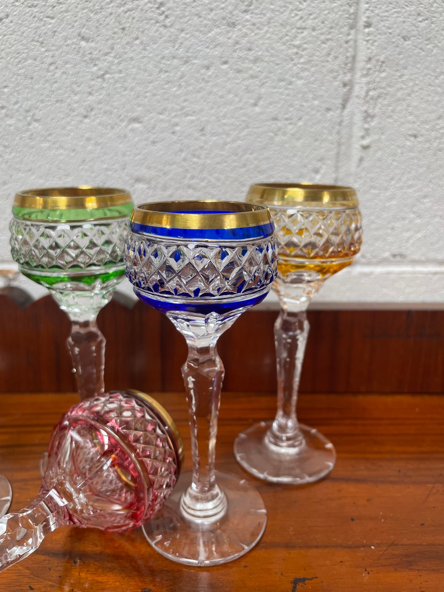 Stunning Set 6 Hand Cut Stemmed Crystal Liqueur Glasses