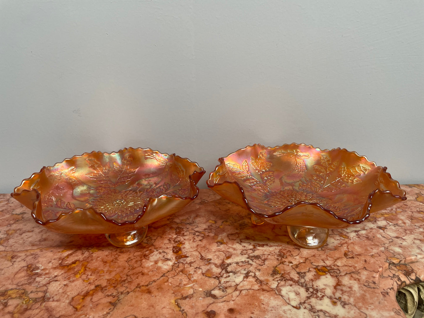 Pair of Antique Carnival Glass Bowls