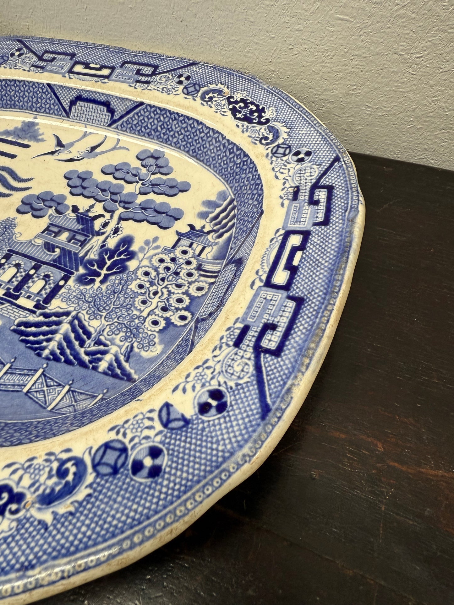 Antique English Willow Pattern Meat Plate c1840's