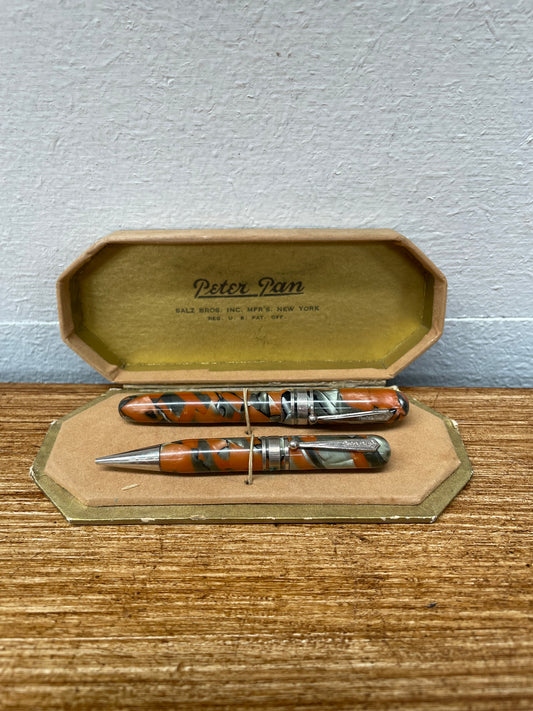 Rare Peter Pan Art Deco Pen & Pencil in Case