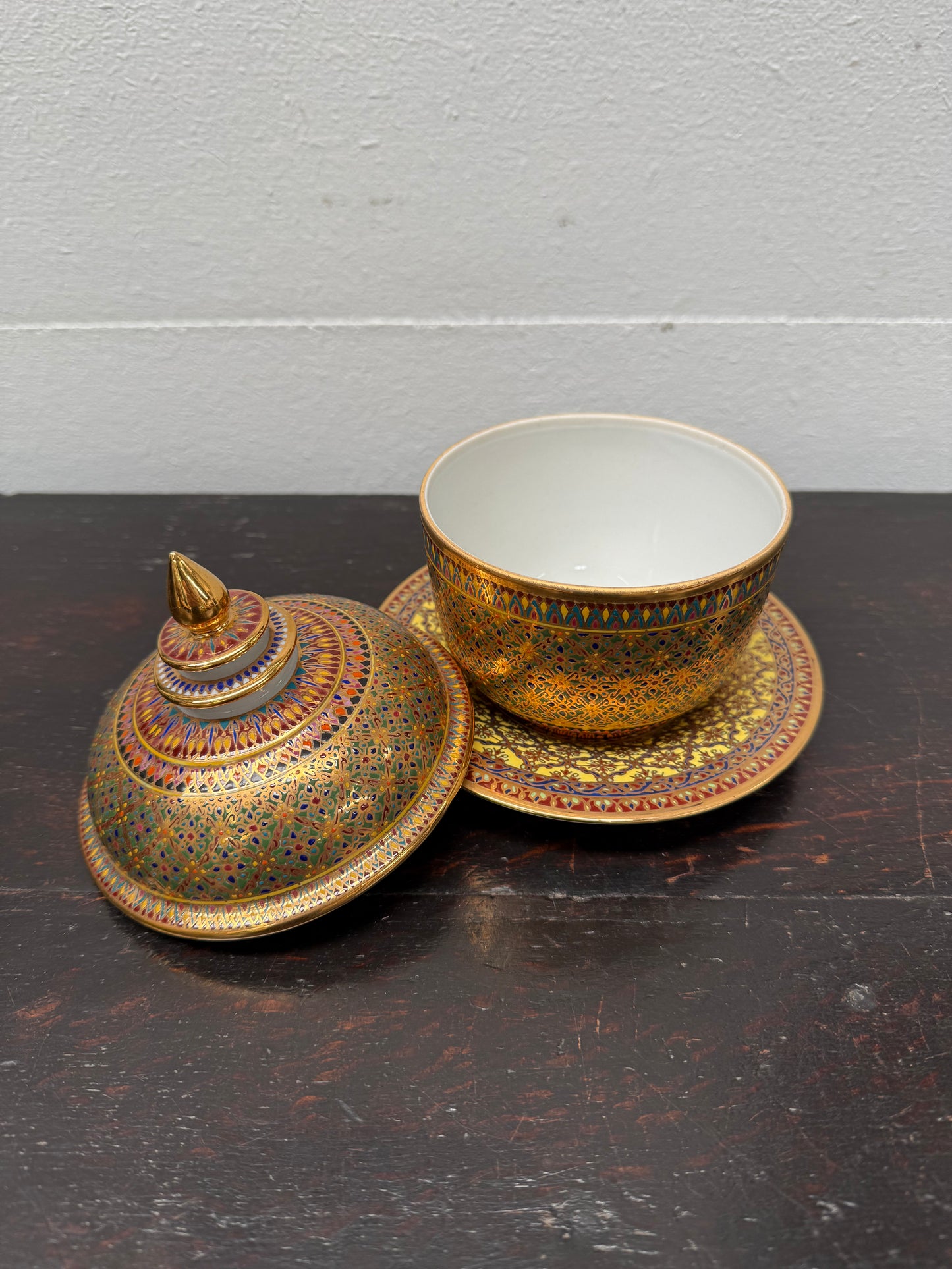 Vintage Hand Painted & Gilded Thai Benjarong Porcelain