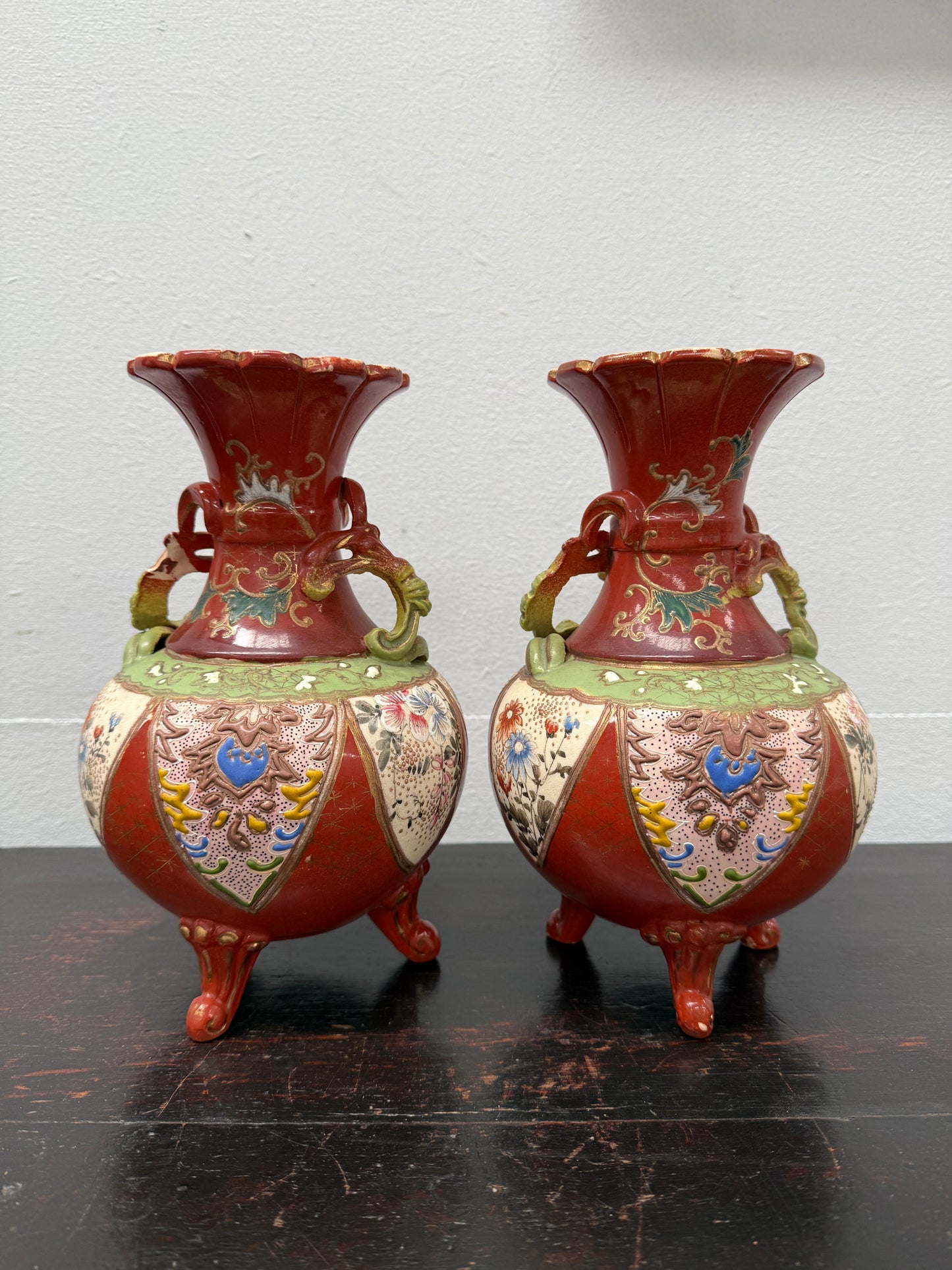 Pair Antique Satsuma Hand Painted Vases (1 a/f)