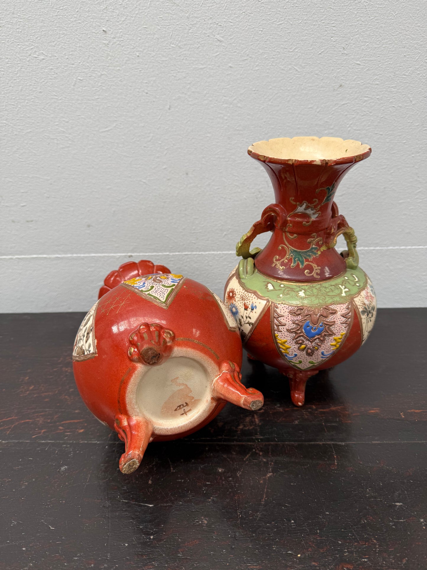 Pair Antique Satsuma Hand Painted Vases (1 a/f)