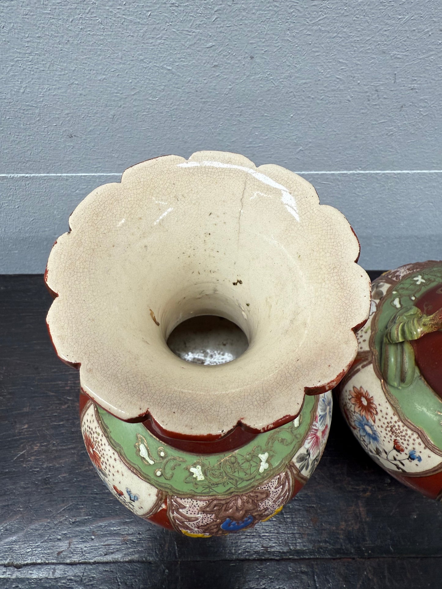 Pair Antique Satsuma Hand Painted Vases (1 a/f)