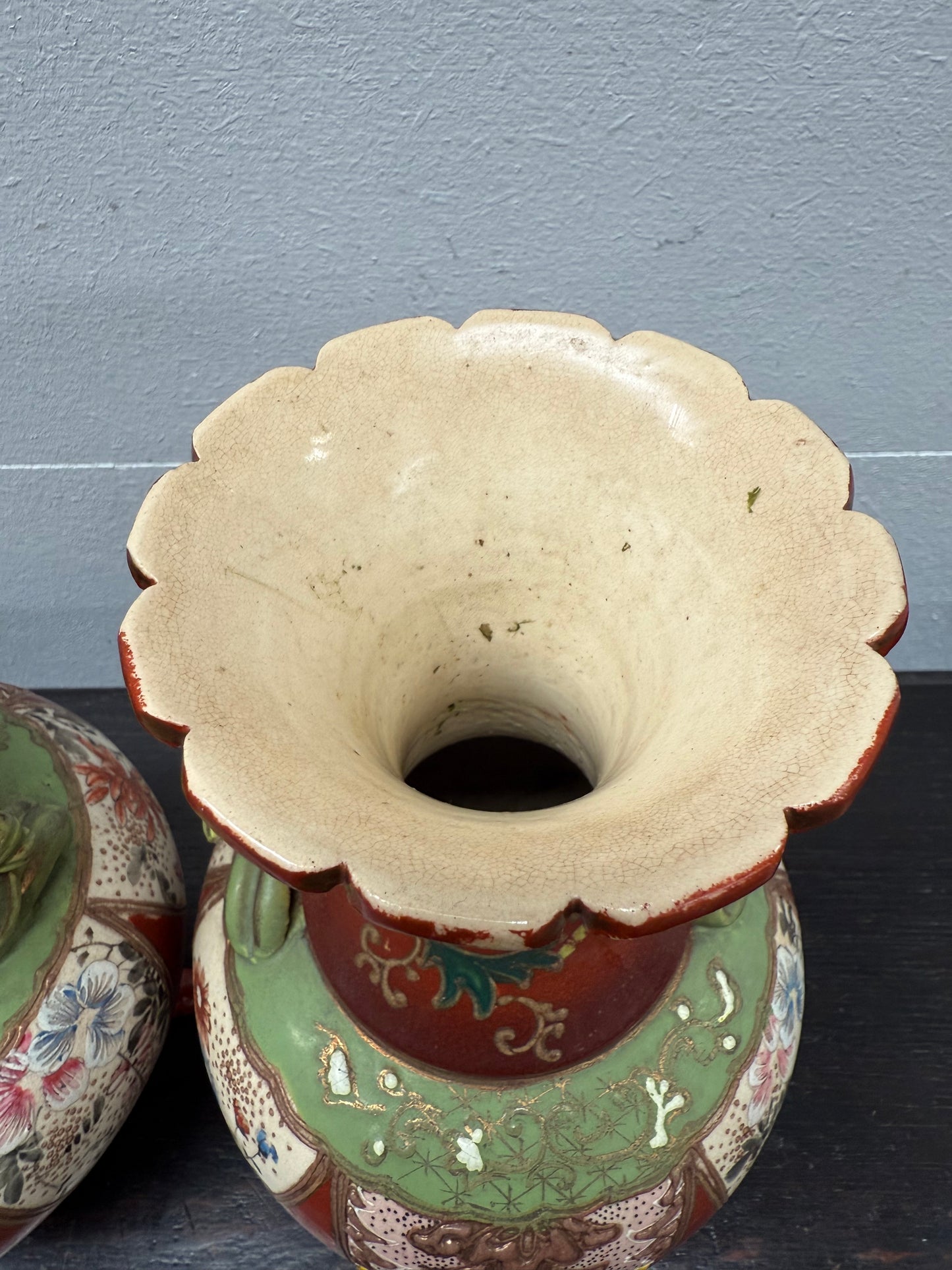 Pair Antique Satsuma Hand Painted Vases (1 a/f)