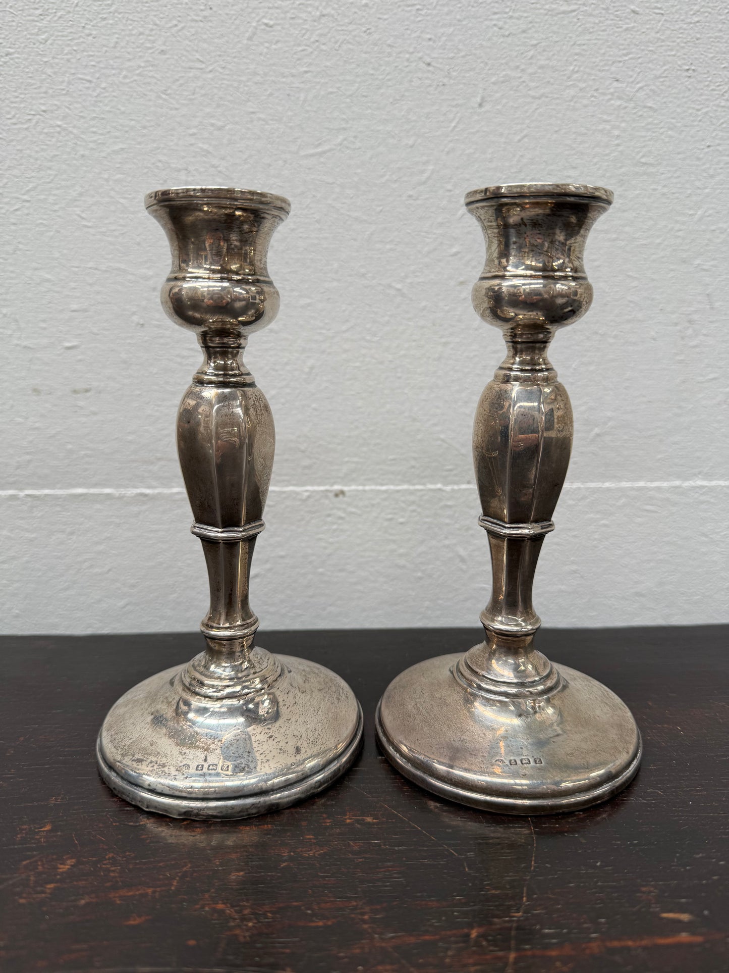 Pair Sterling Silver Birmingham Art Deco Style Candlesticks