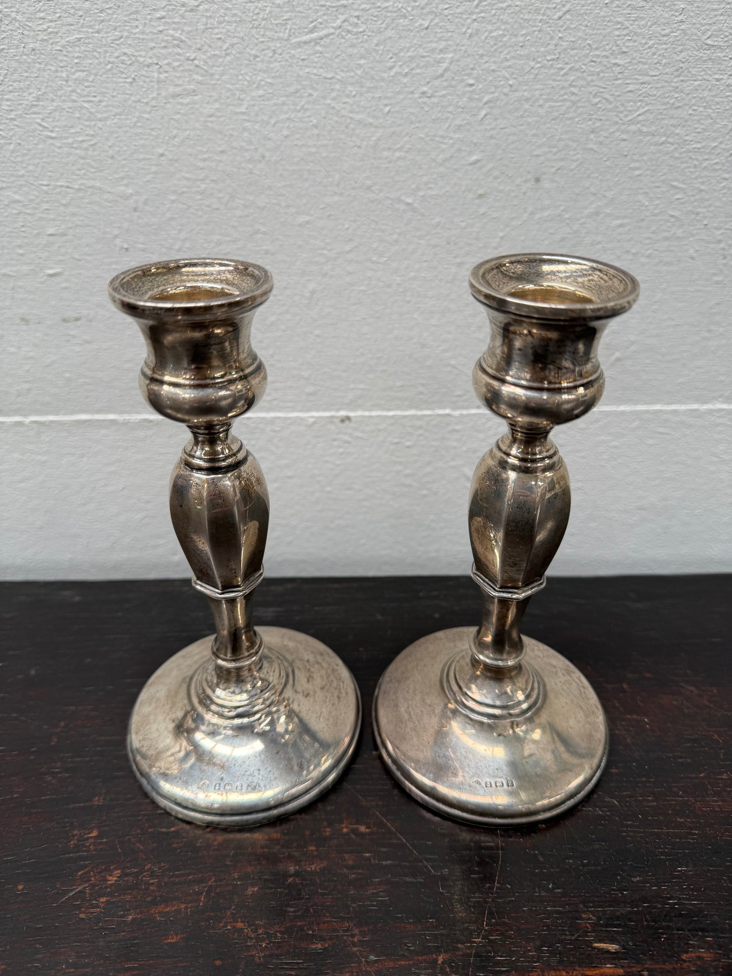 Pair Sterling Silver Birmingham Art Deco Style Candlesticks