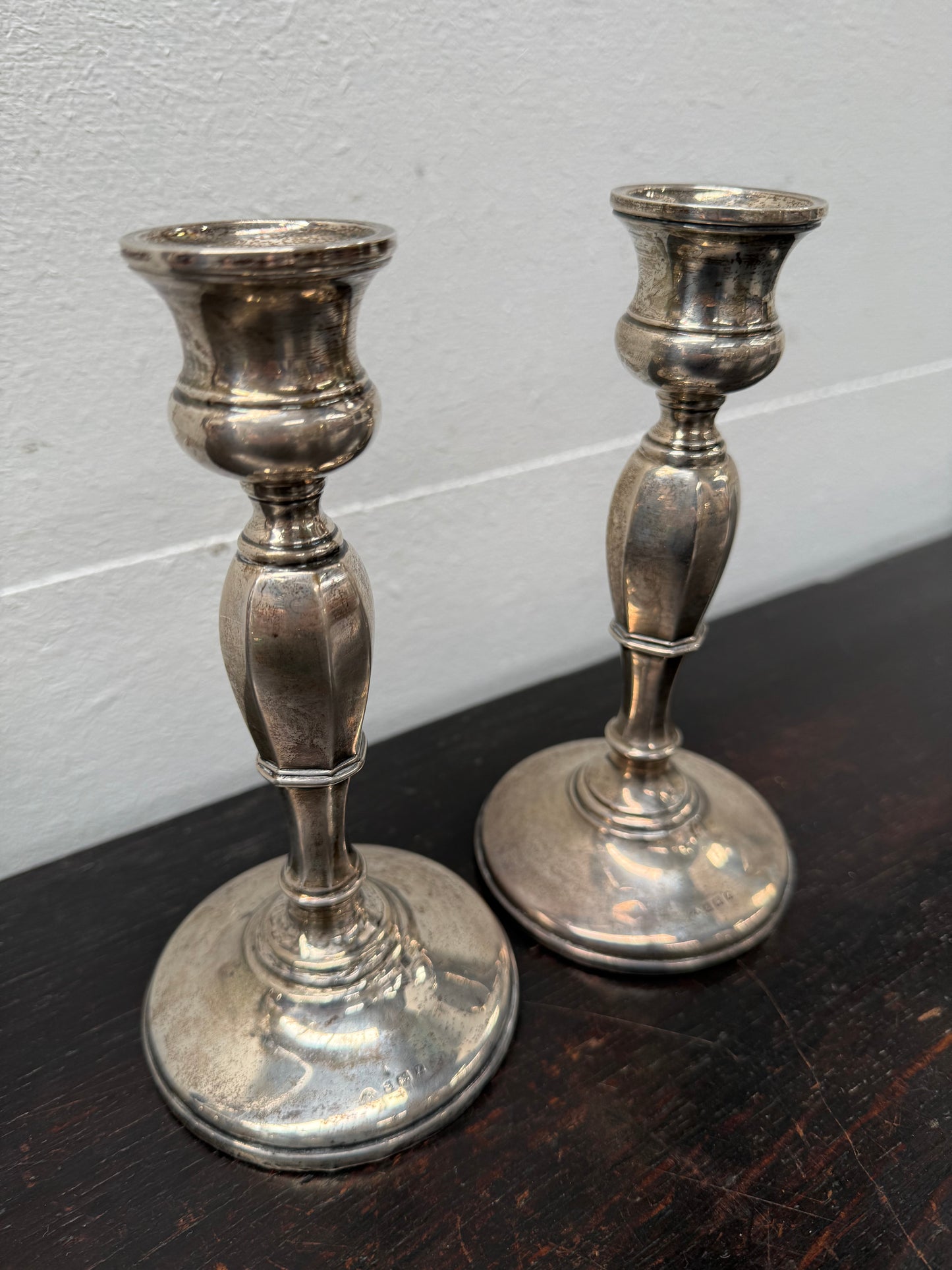 Pair Sterling Silver Birmingham Art Deco Style Candlesticks