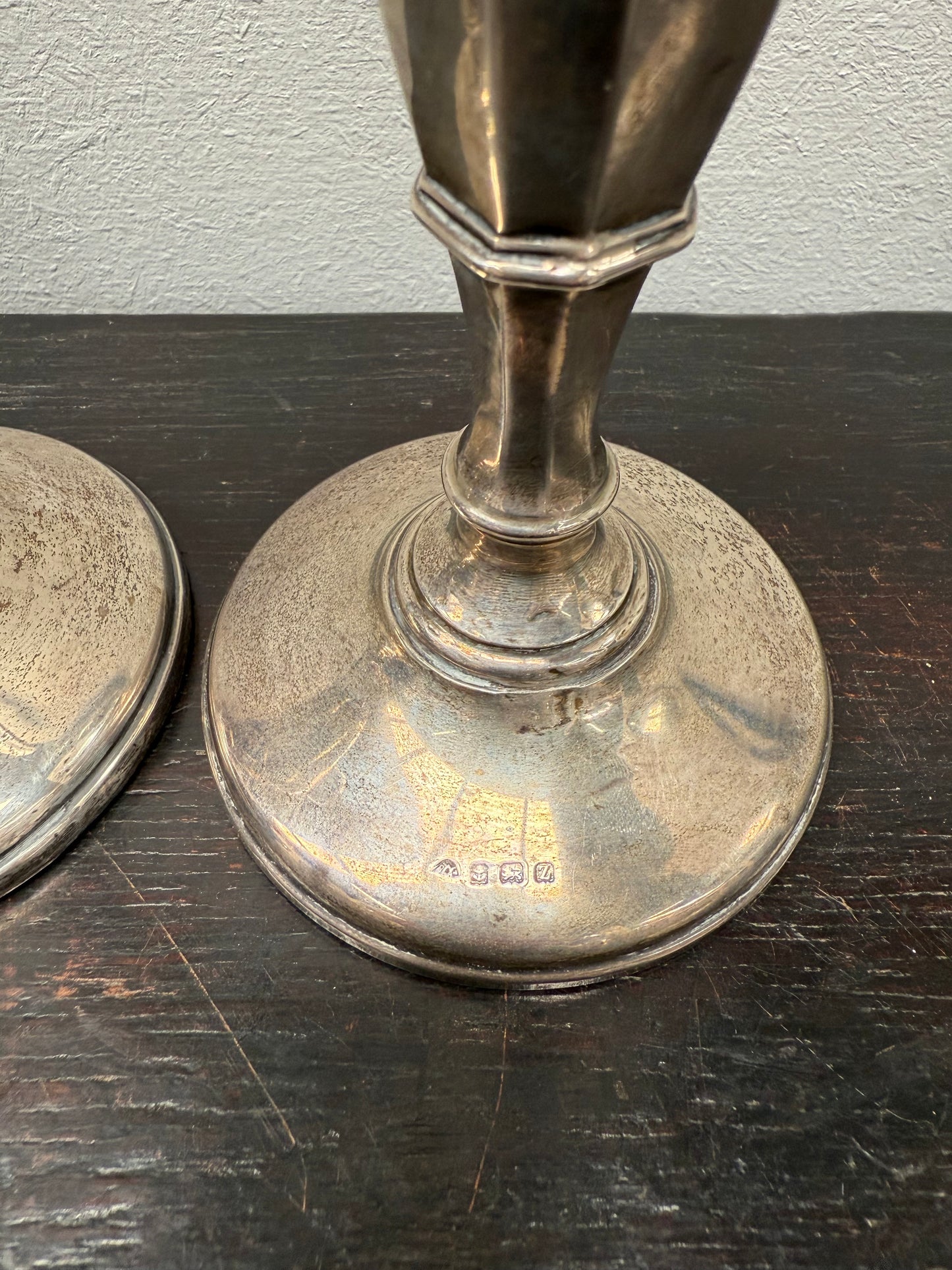 Pair Sterling Silver Birmingham Art Deco Style Candlesticks