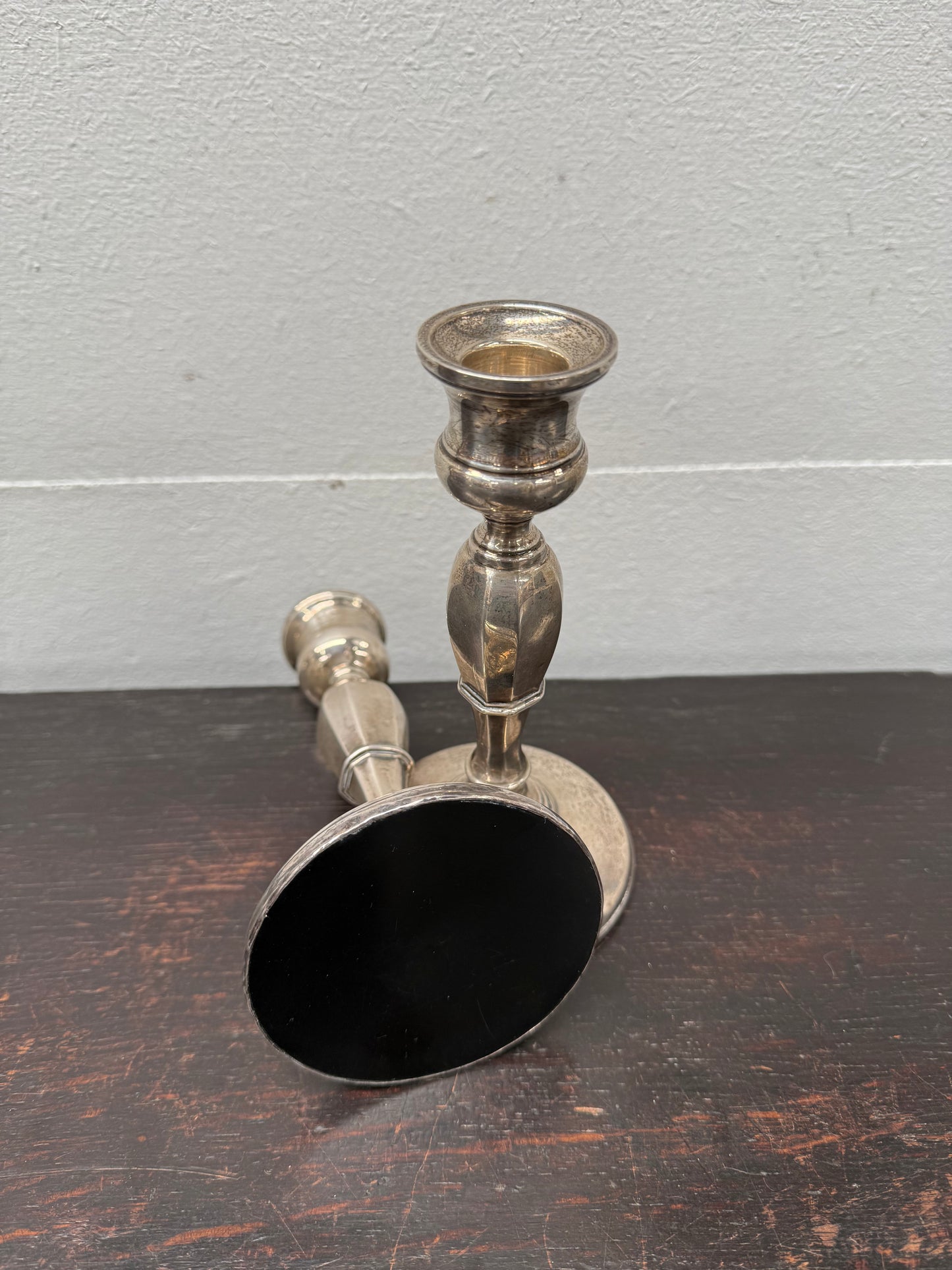 Pair Sterling Silver Birmingham Art Deco Style Candlesticks