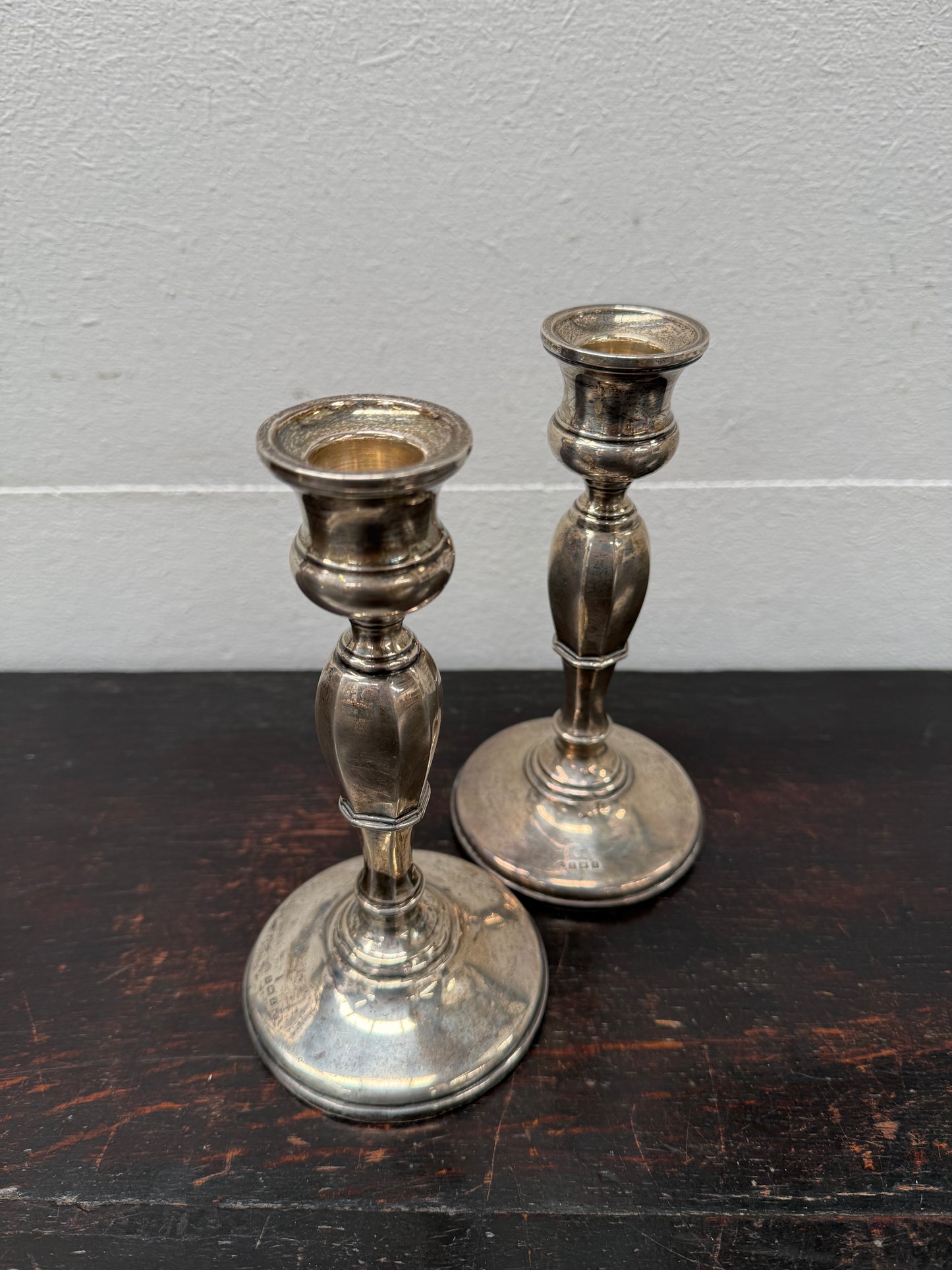 Pair Sterling Silver Birmingham Art Deco Style Candlesticks