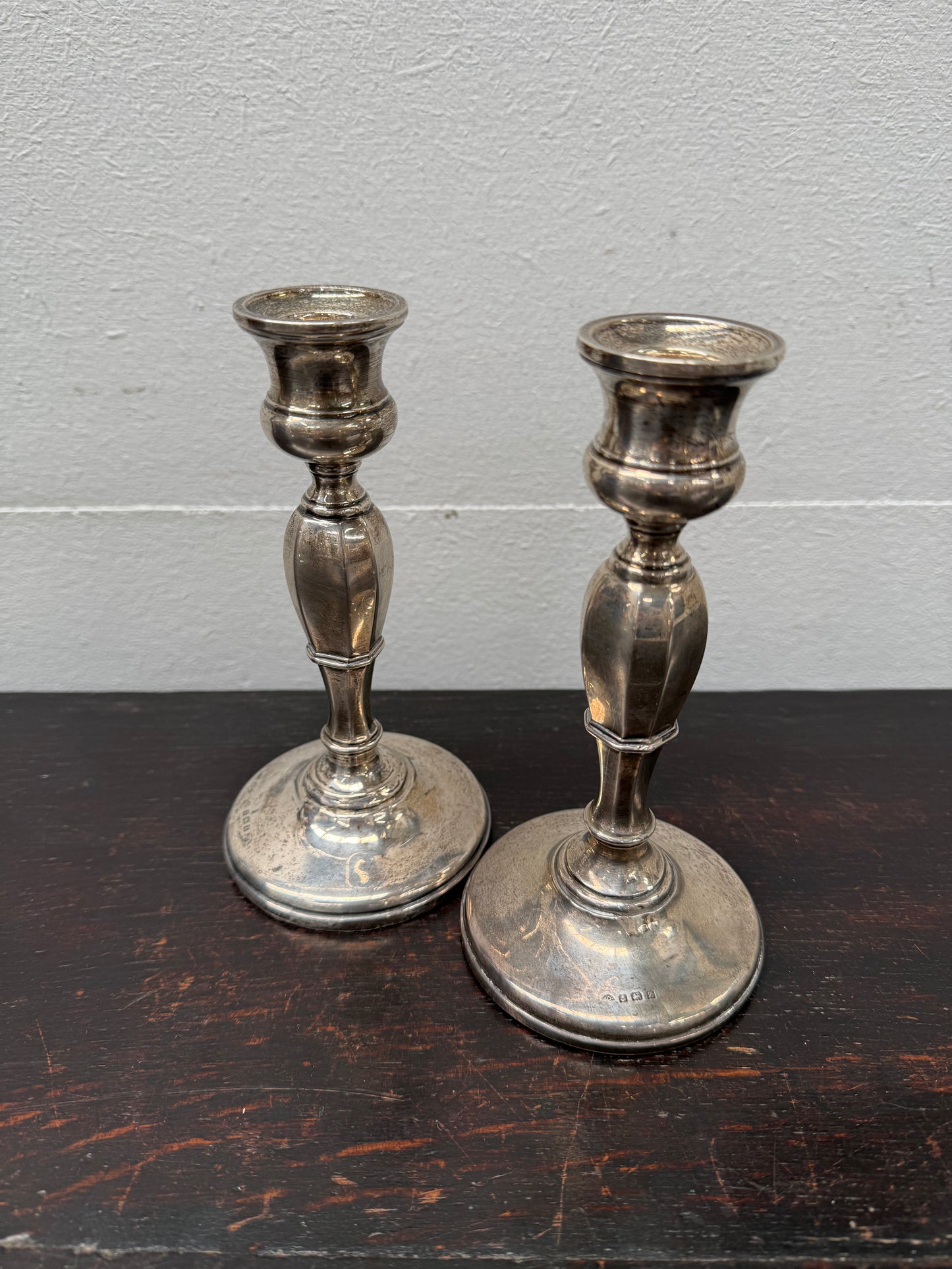 Pair Sterling Silver Birmingham Art Deco Style Candlesticks