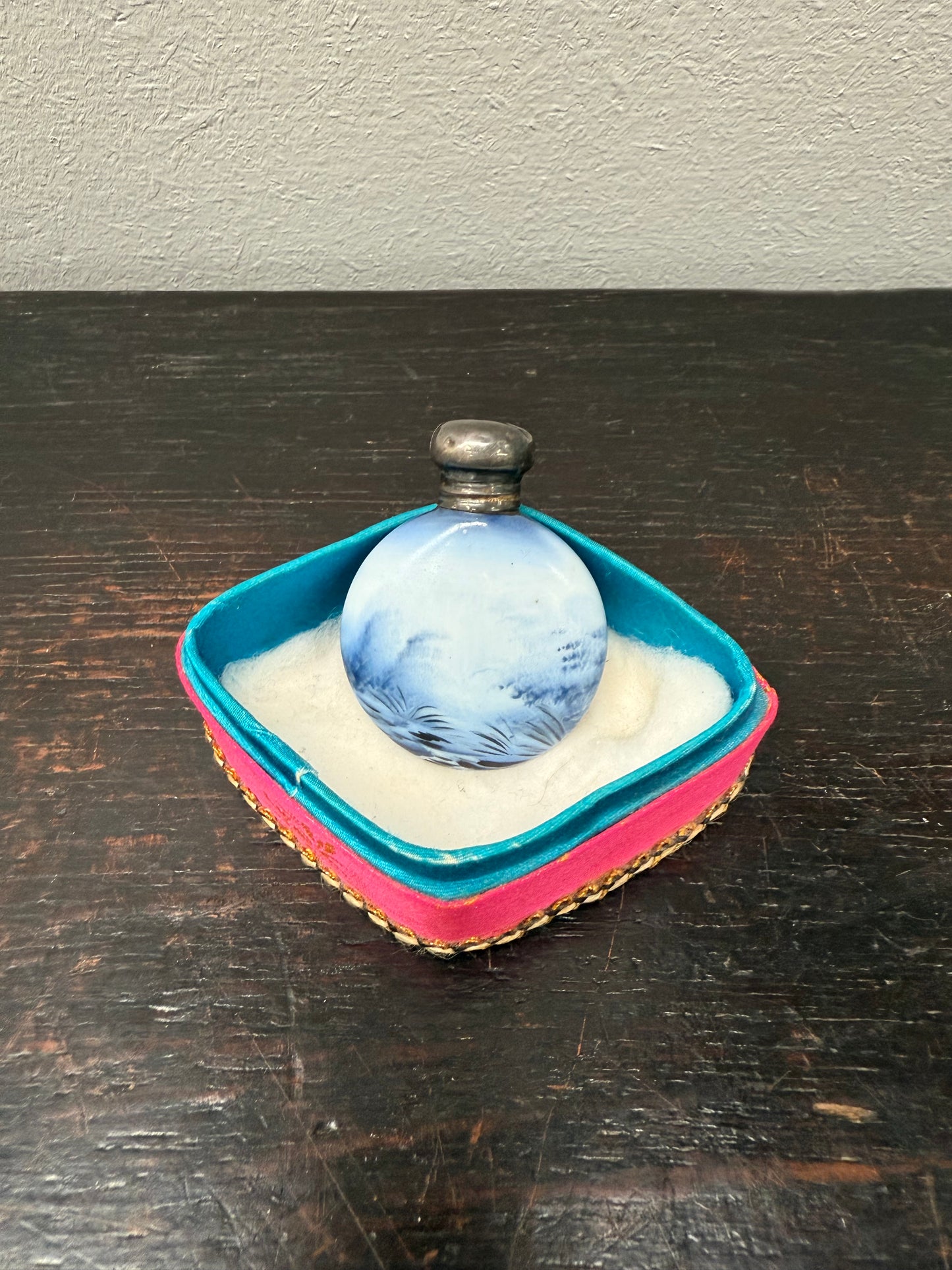 Superb Edwardian Silver Top Hand Painted Perfume Bottle