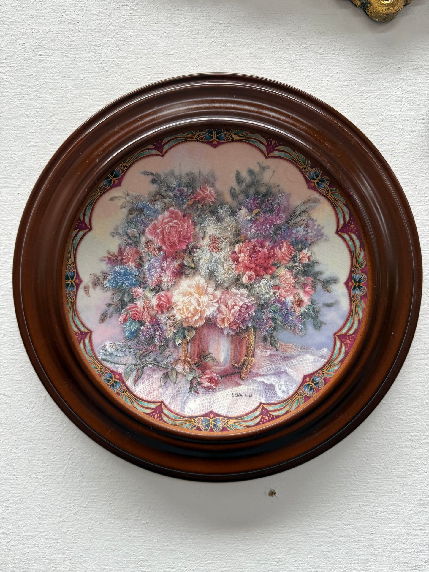 Pair Pretty Limited Edition Plates In Round Wooden Frames