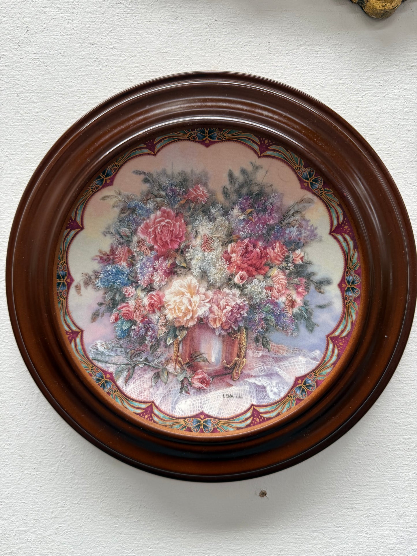 Pair Pretty Limited Edition Plates In Round Wooden Frames
