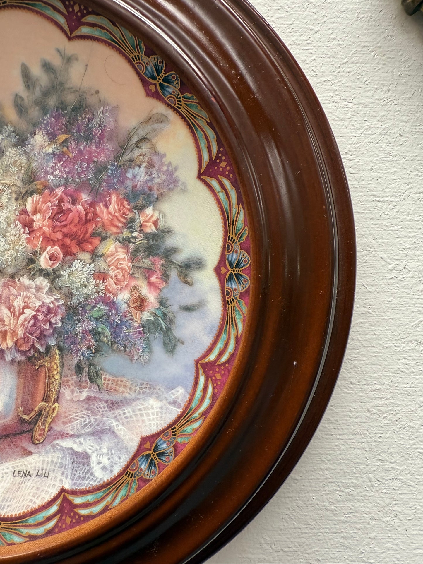 Pair Pretty Limited Edition Plates In Round Wooden Frames