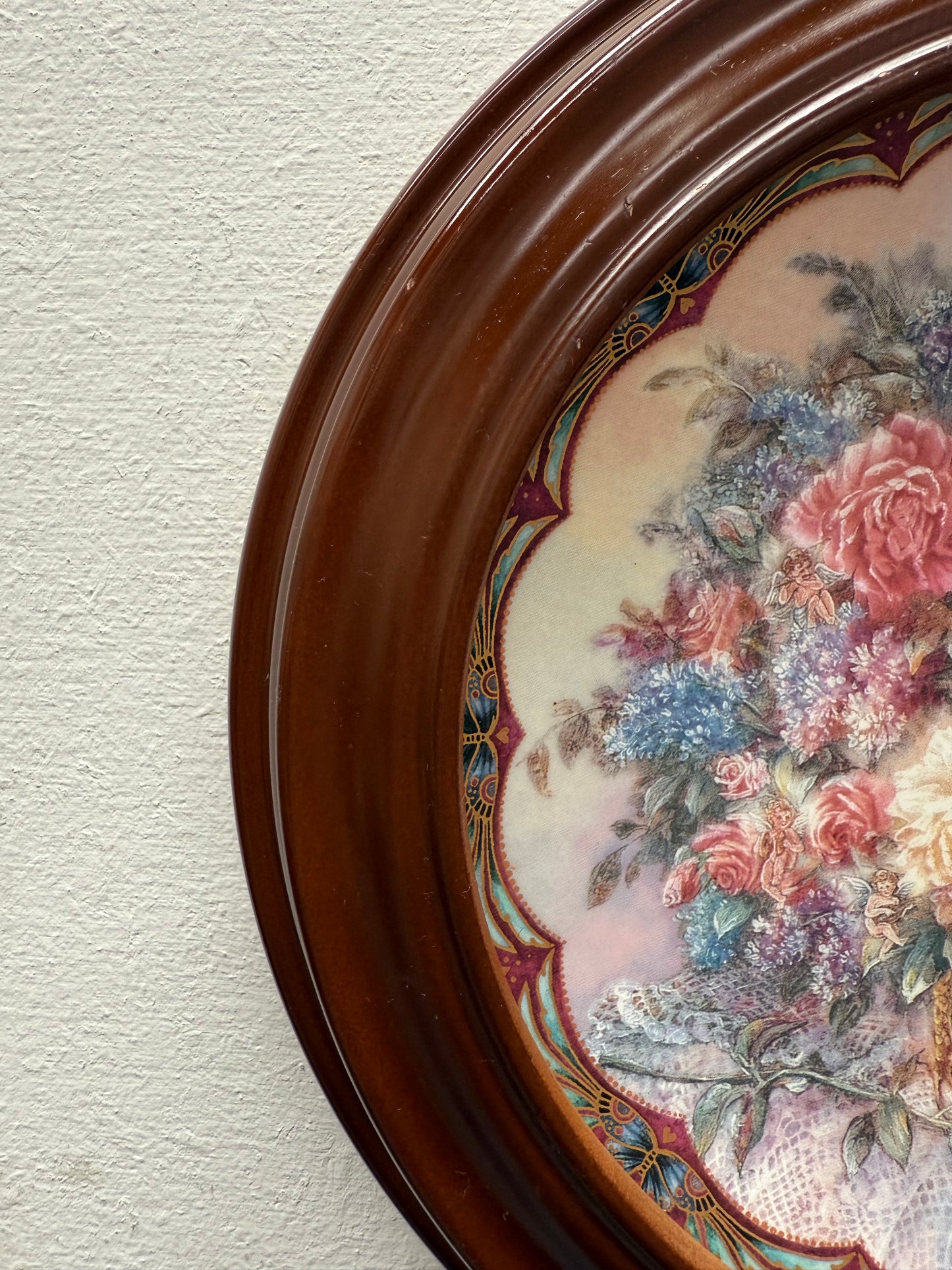 Pair Pretty Limited Edition Plates In Round Wooden Frames