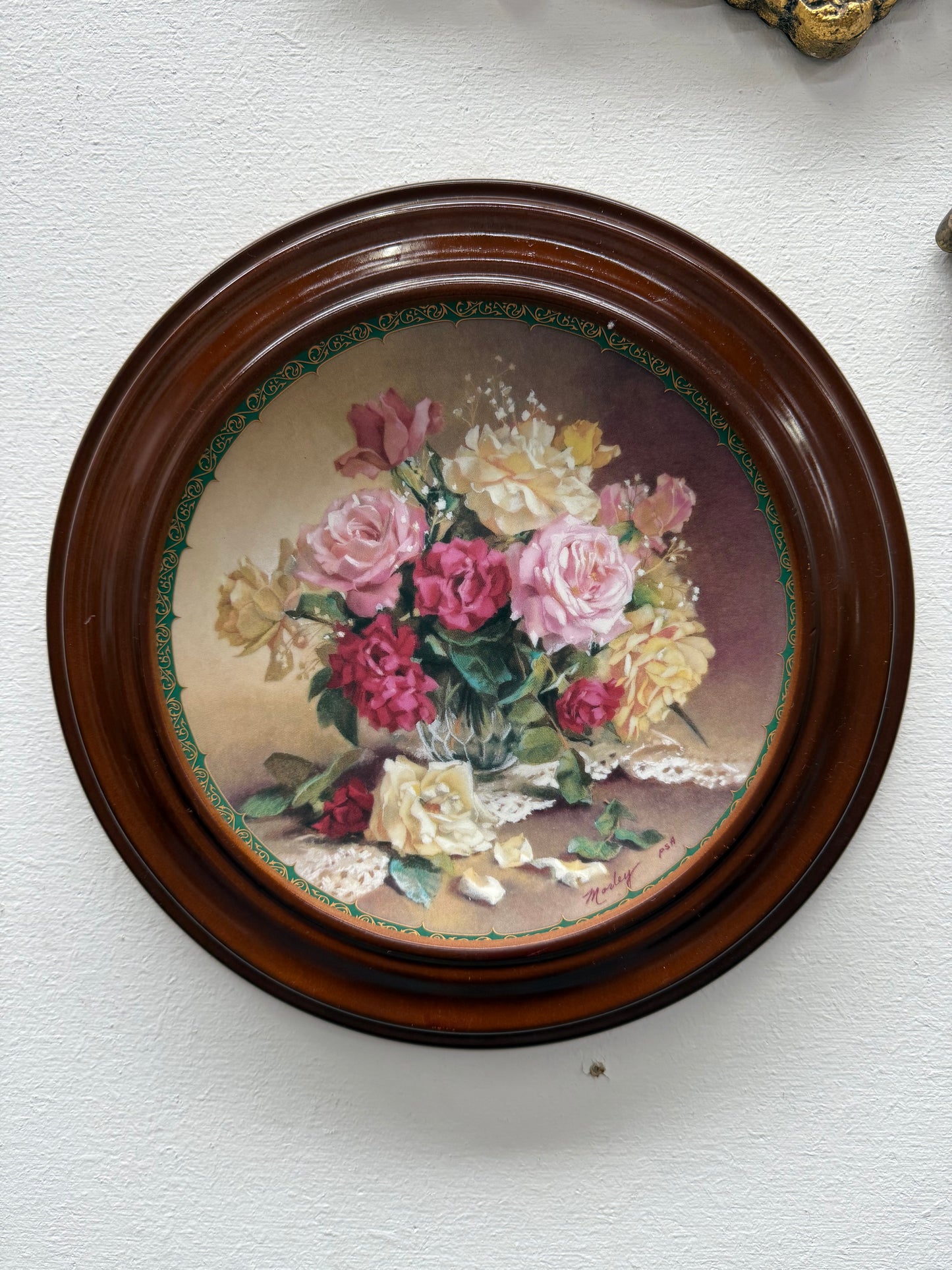 Pair Pretty Limited Edition Plates In Round Wooden Frames