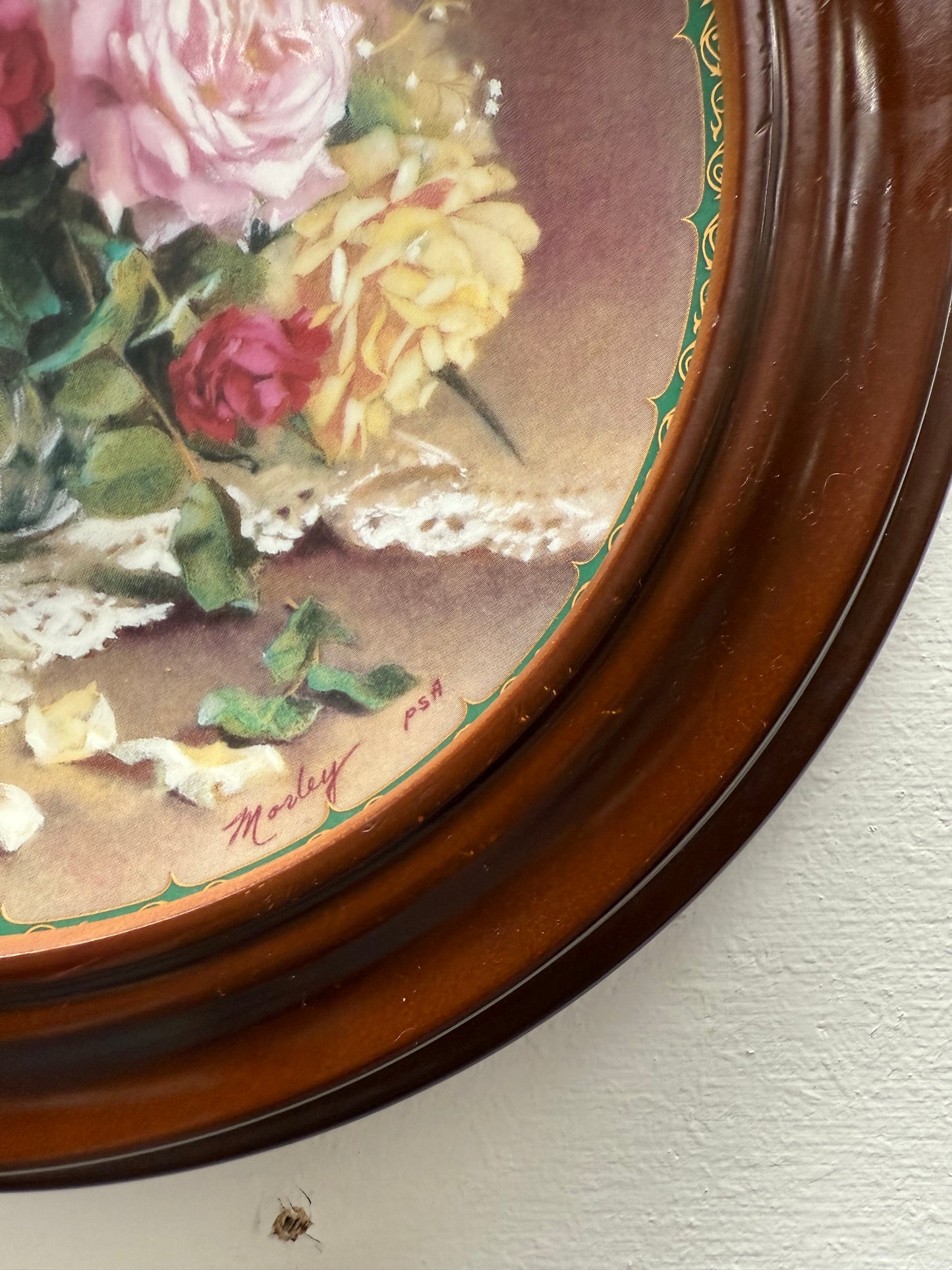 Pair Pretty Limited Edition Plates In Round Wooden Frames
