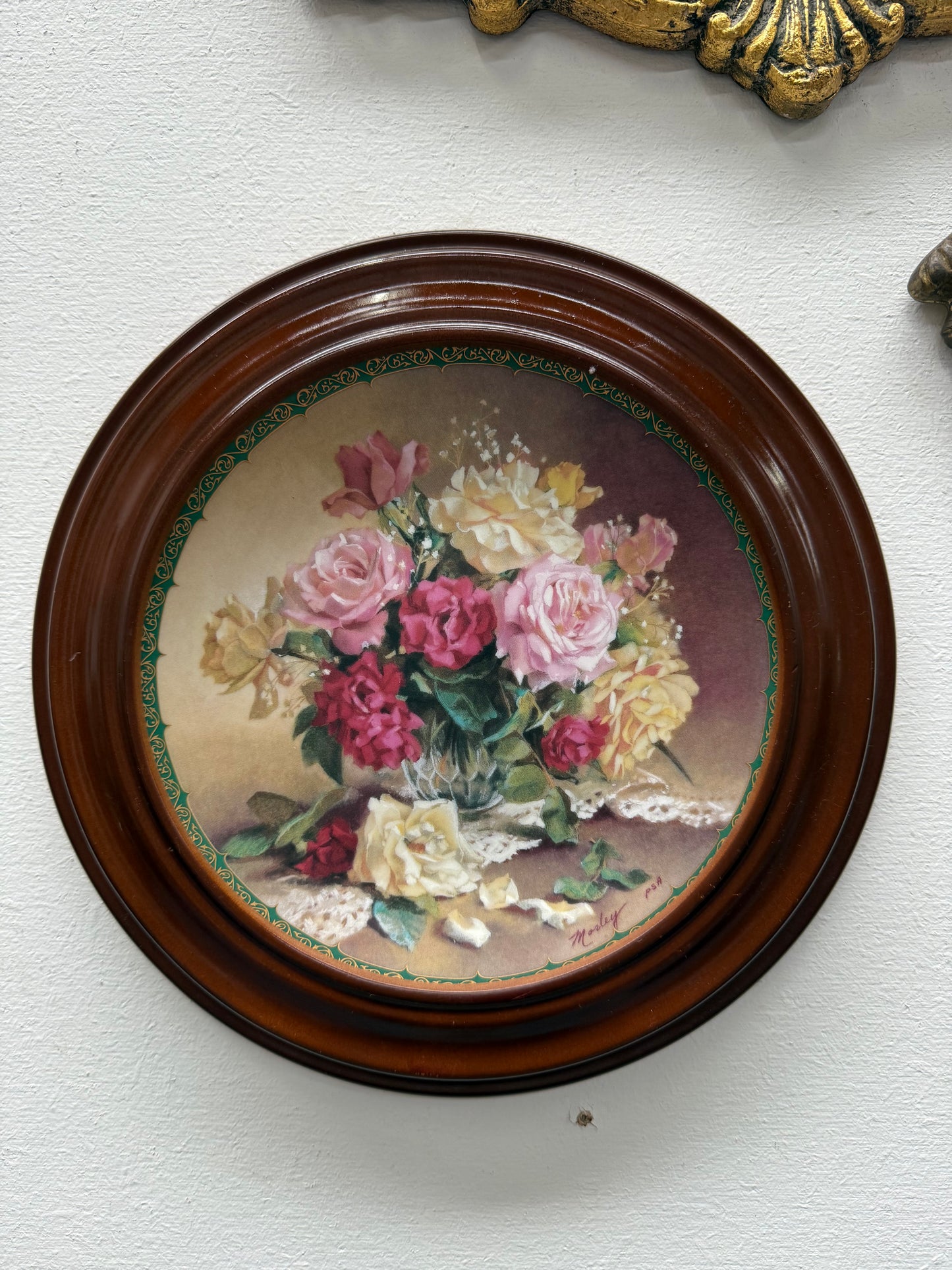 Pair Pretty Limited Edition Plates In Round Wooden Frames